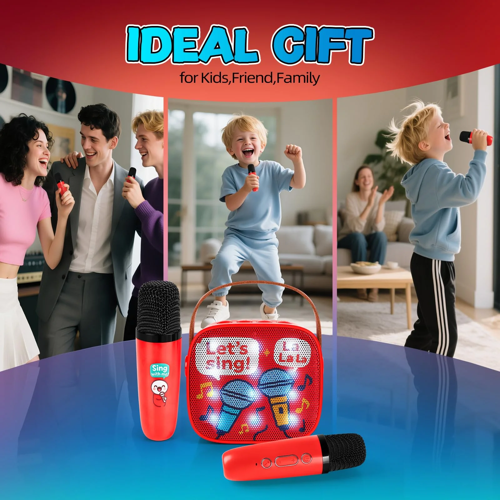 Karaoke Machine for Kids, Portable Bluetooth Mini Karaoke,with 2 Wireless Microphones,Support TF/AUX Input/Funny Magic Voice for All Smartphones,Birthday, Family,Home Party (Song) - Image 6