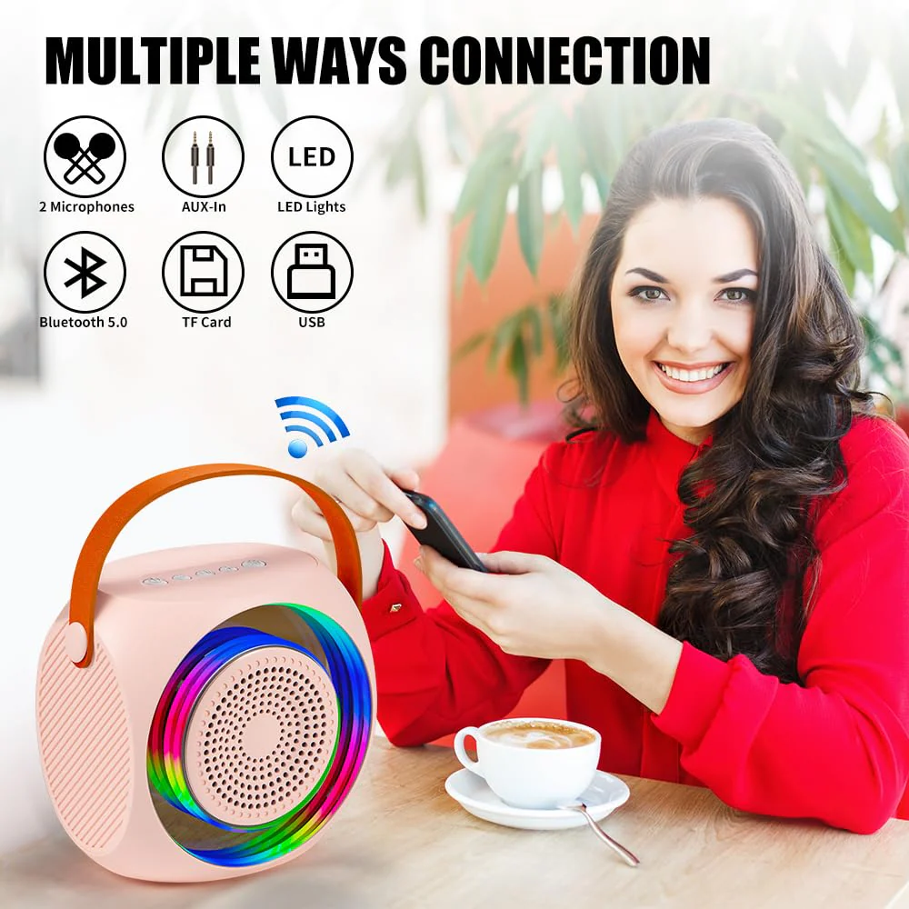 Karaoke Machine for Kids,Portable Karaoke Machine with 2 Wireless Microphone with RGB Led Lights Singing Machine Karaoke Speakers Bluetooth with Microphone for Adults,Gifts for Girls and Boys Birthday - Image 7