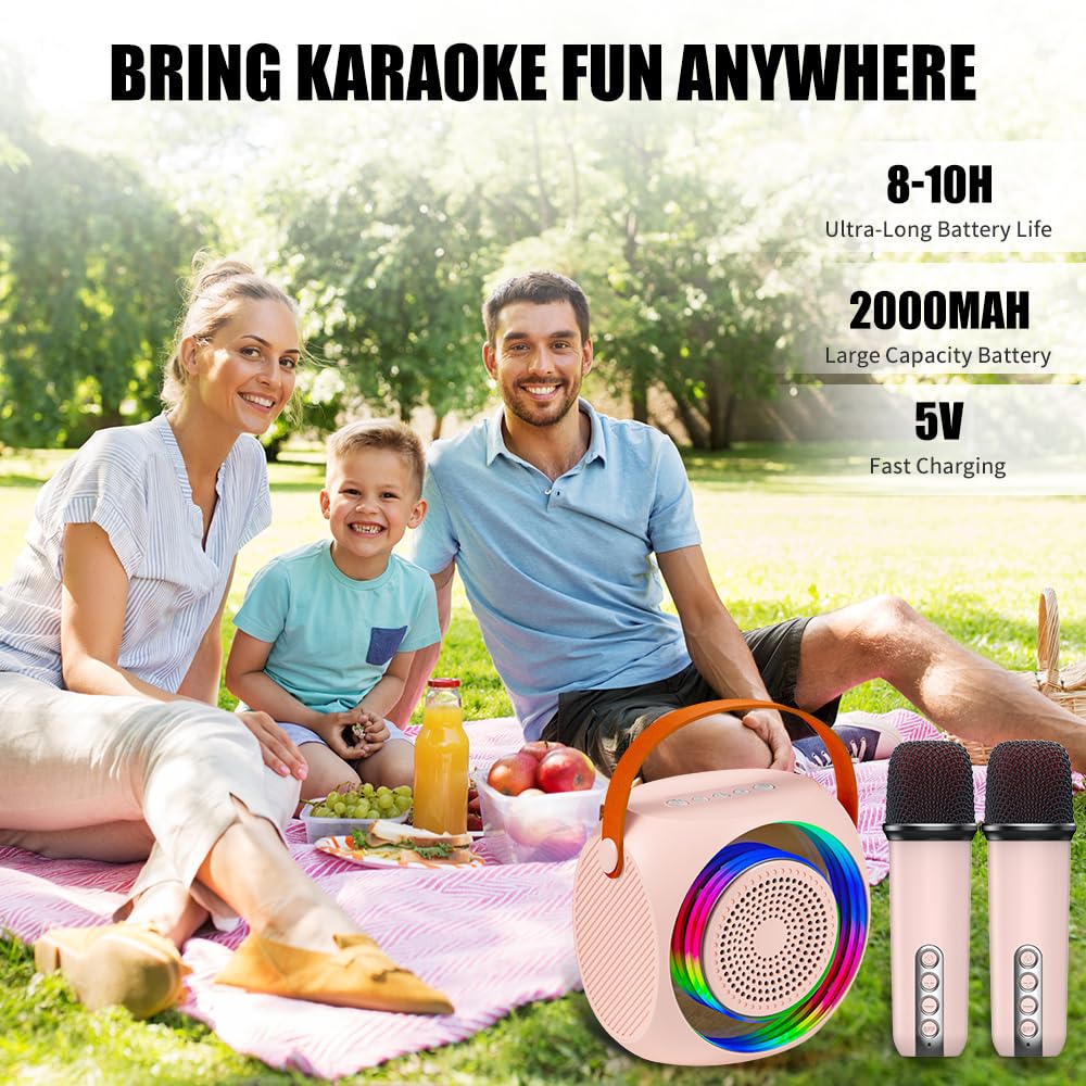 Karaoke Machine for Kids,Portable Karaoke Machine with 2 Wireless Microphone with RGB Led Lights Singing Machine Karaoke Speakers Bluetooth with Microphone for Adults,Gifts for Girls and Boys Birthday - Image 8