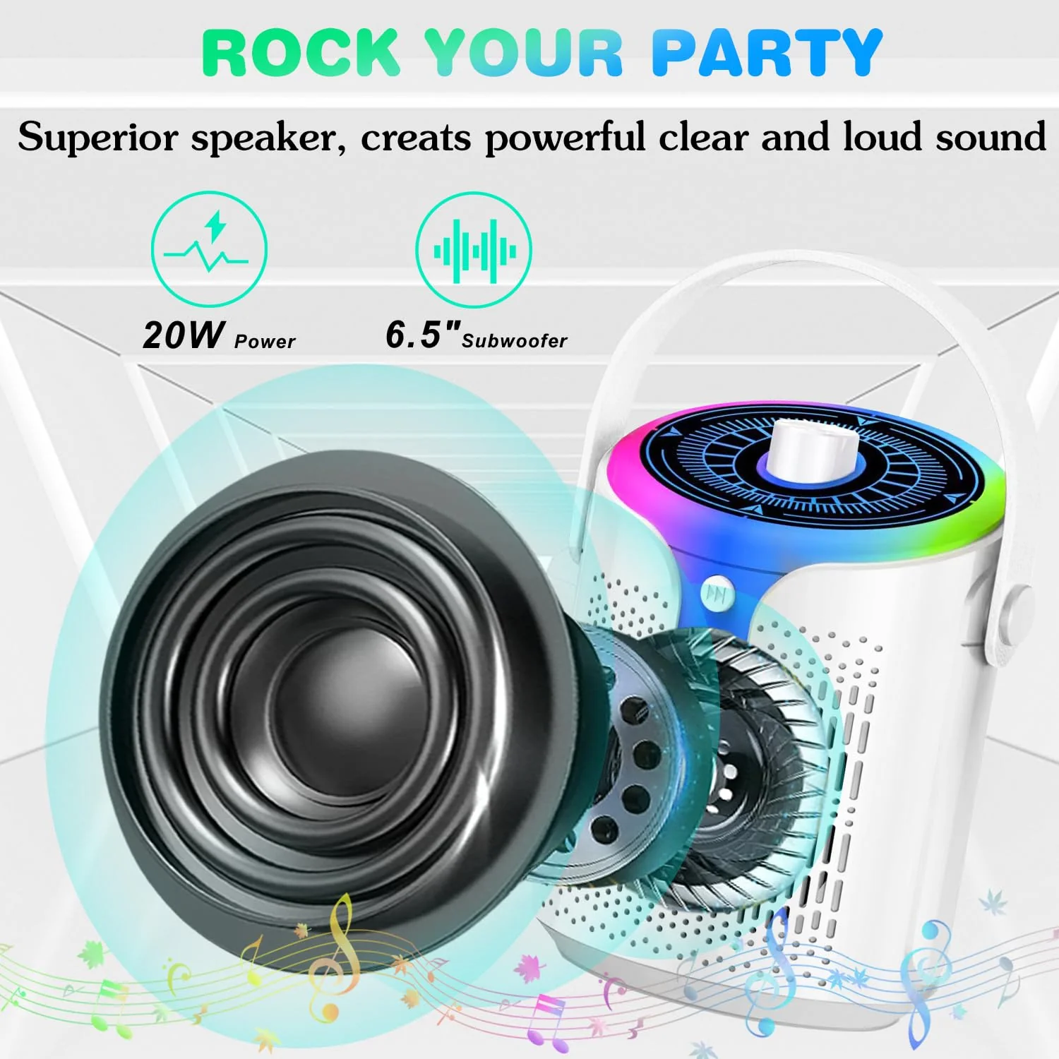 Karaoke Machine, Portable Karaoke Speaker for Adults Kids, Mini Bluetooth Speaker with 2 Wireless Mics and Dynamic Lights, Ideal Gifts Toys for Girls Boys Family Home Party - Image 2