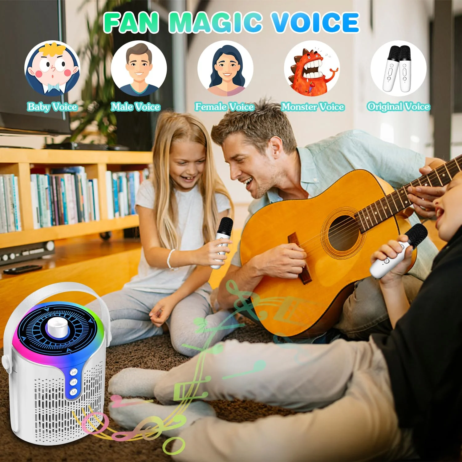 Karaoke Machine, Portable Karaoke Speaker for Adults Kids, Mini Bluetooth Speaker with 2 Wireless Mics and Dynamic Lights, Ideal Gifts Toys for Girls Boys Family Home Party - Image 5