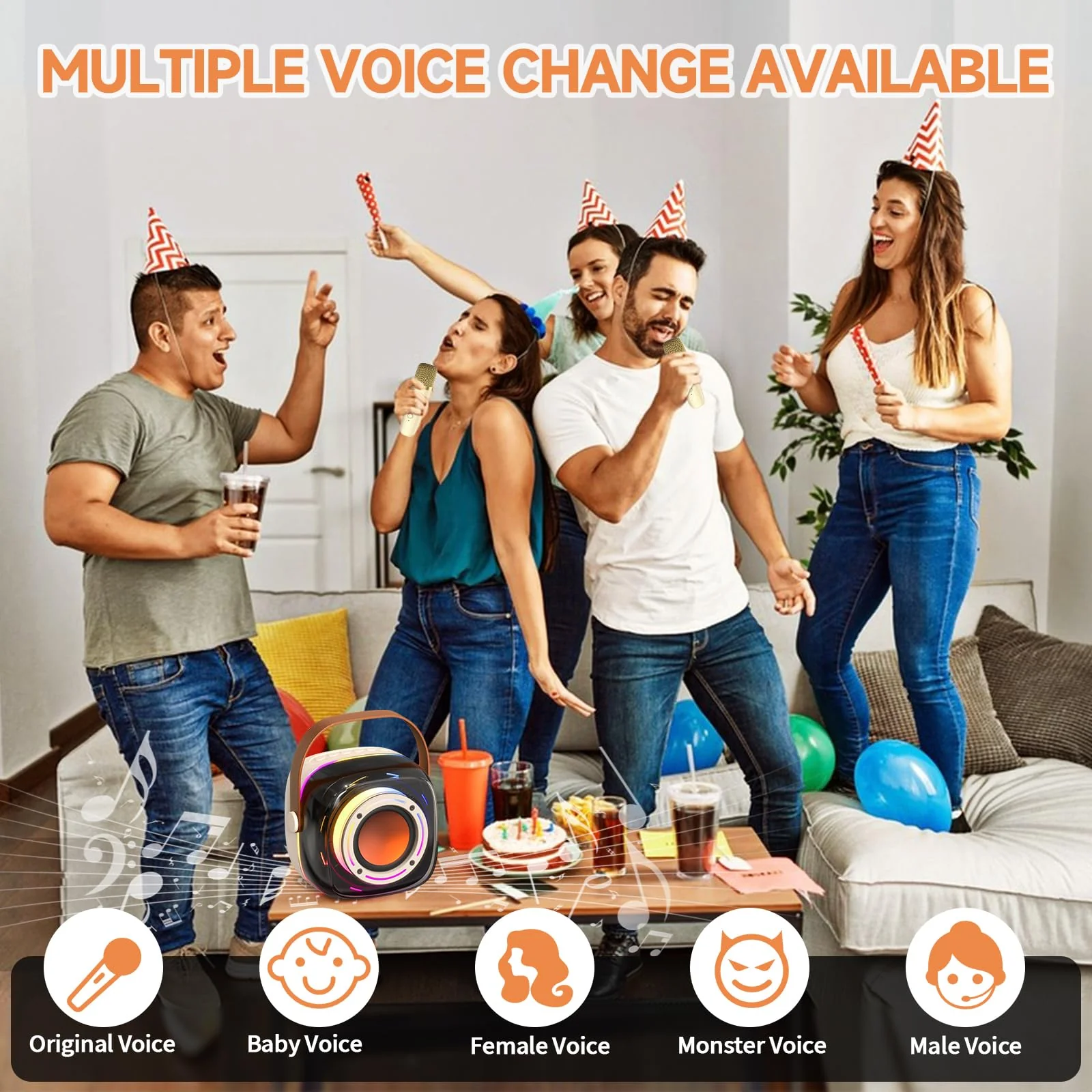 Karaoke Machine with 1 Wireless Mircophone for Adults Kids, Portable Bluetooth Karaoke Speaker with 3.5" Full-Range Speaker and Colorful LED Lights, Support USB/TF Card/AUX (1Mics) 1Mics - Image 3