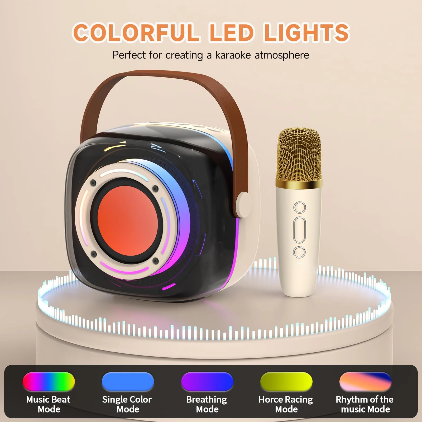 Karaoke Machine with 1 Wireless Mircophone for Adults Kids, Portable Bluetooth Karaoke Speaker with 3.5" Full-Range Speaker and Colorful LED Lights, Support USB/TF Card/AUX (1Mics) 1Mics - Image 7