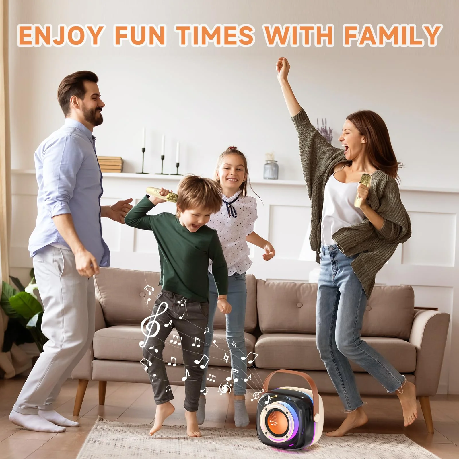 Karaoke Machine with 1 Wireless Mircophone for Adults Kids, Portable Bluetooth Karaoke Speaker with 3.5" Full-Range Speaker and Colorful LED Lights, Support USB/TF Card/AUX (1Mics) 1Mics - Image 9