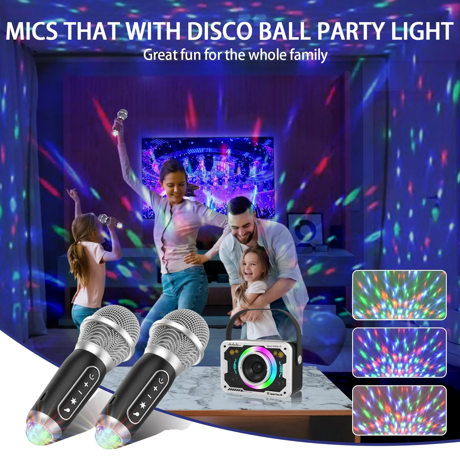 Karaoke Machine with 2 Wireless Microphones, Disco Lights, Portable Bluetooth Speaker, PA System for Adults and Kids, Home Party (White) White 2mics - Image 3