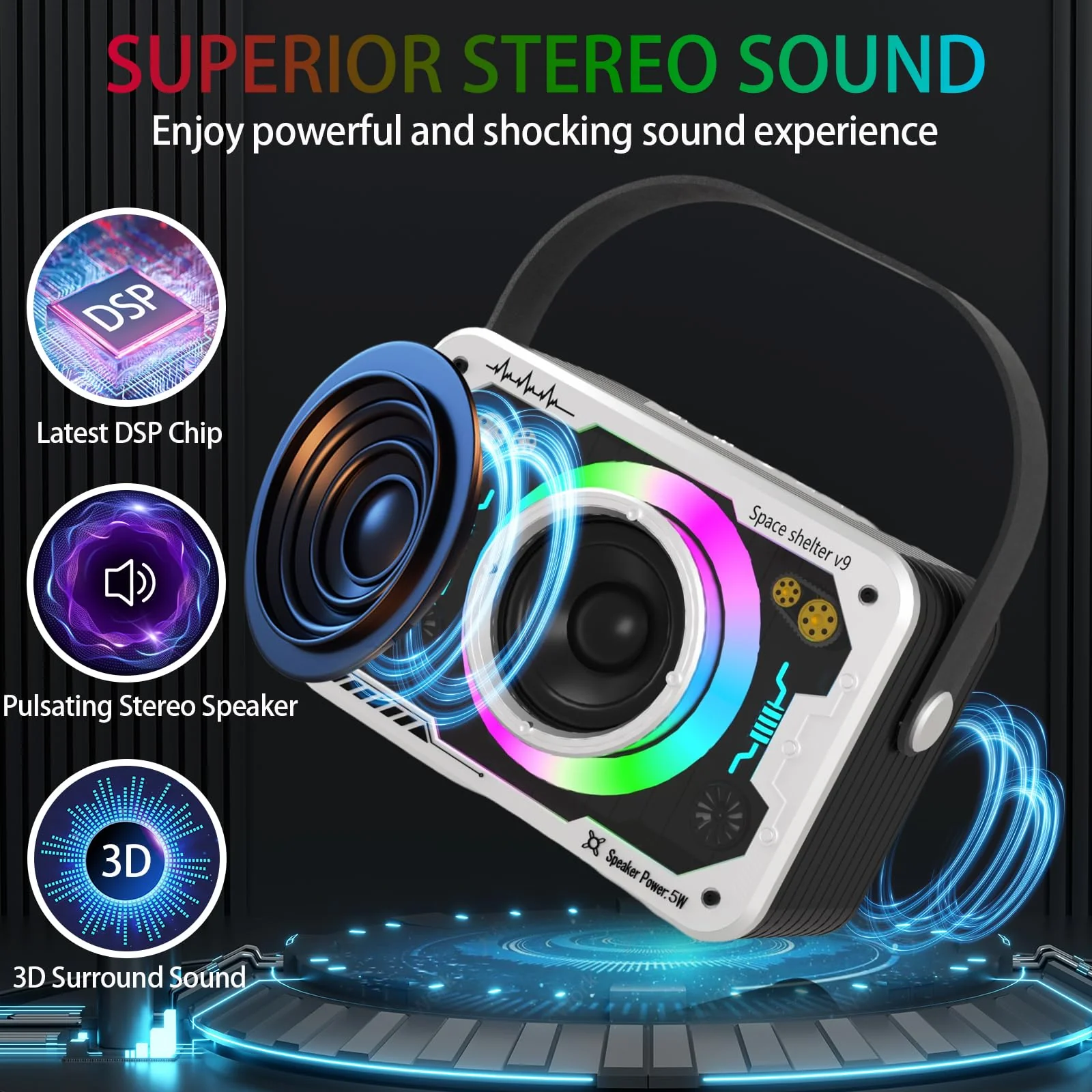 Karaoke Machine with 2 Wireless Microphones, Disco Lights, Portable Bluetooth Speaker, PA System for Adults and Kids, Home Party (White) White 2mics - Image 4