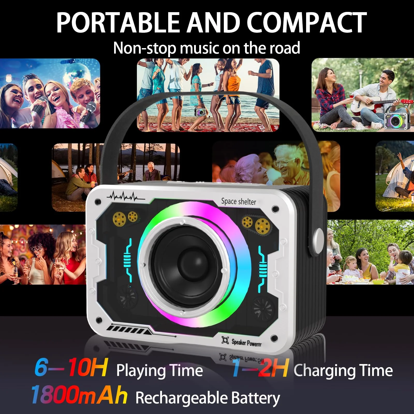 Karaoke Machine with 2 Wireless Microphones, Disco Lights, Portable Bluetooth Speaker, PA System for Adults and Kids, Home Party (White) White 2mics - Image 5
