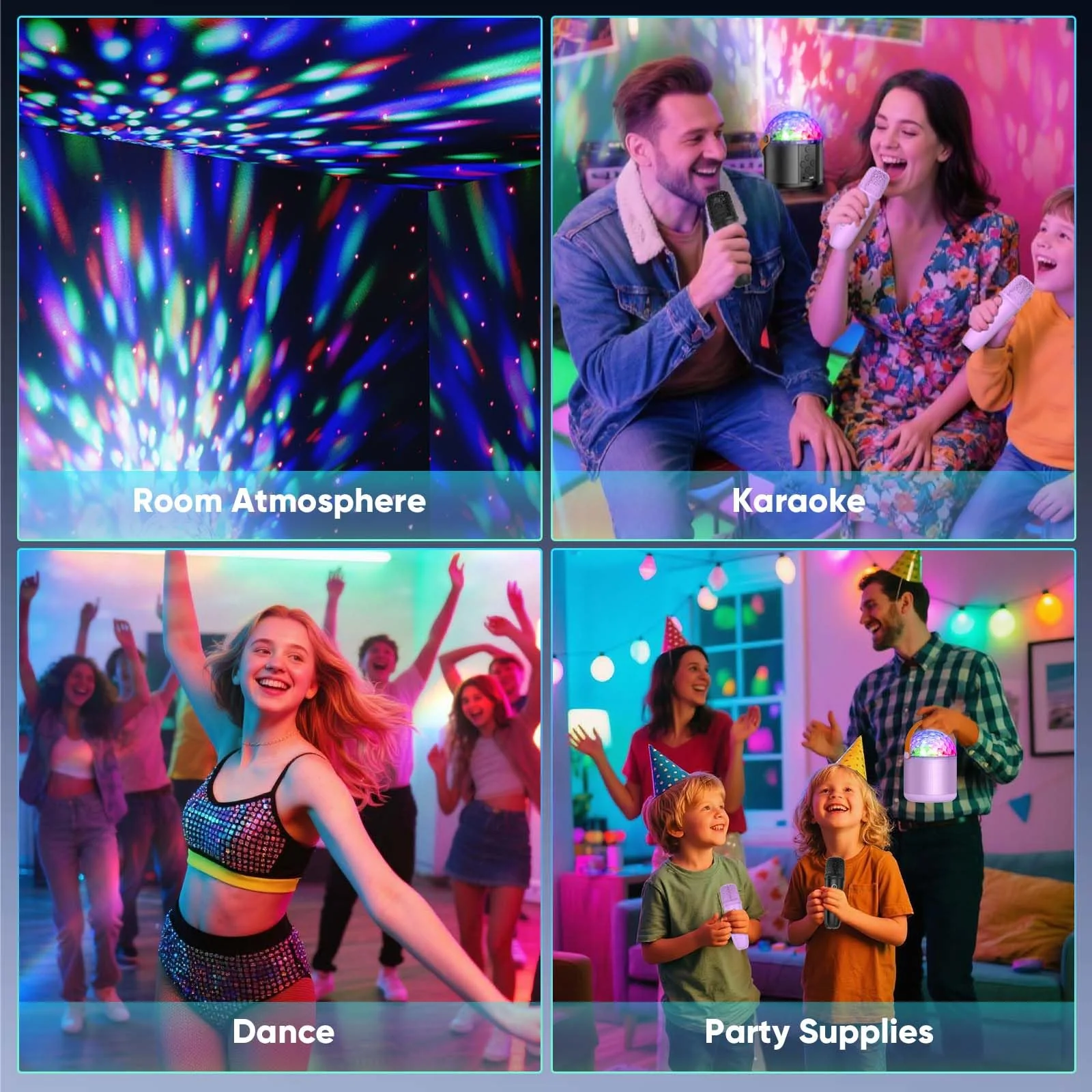 Karaoke Machine with Disco LED Lights for Adults Kids, Portable Bluetooth Speaker with 2 Wireless Microphone, Christmas Birthday Gifts Toys for 3-12+ Kids Family Home Party Stocking Stuffers Purple - Image 3