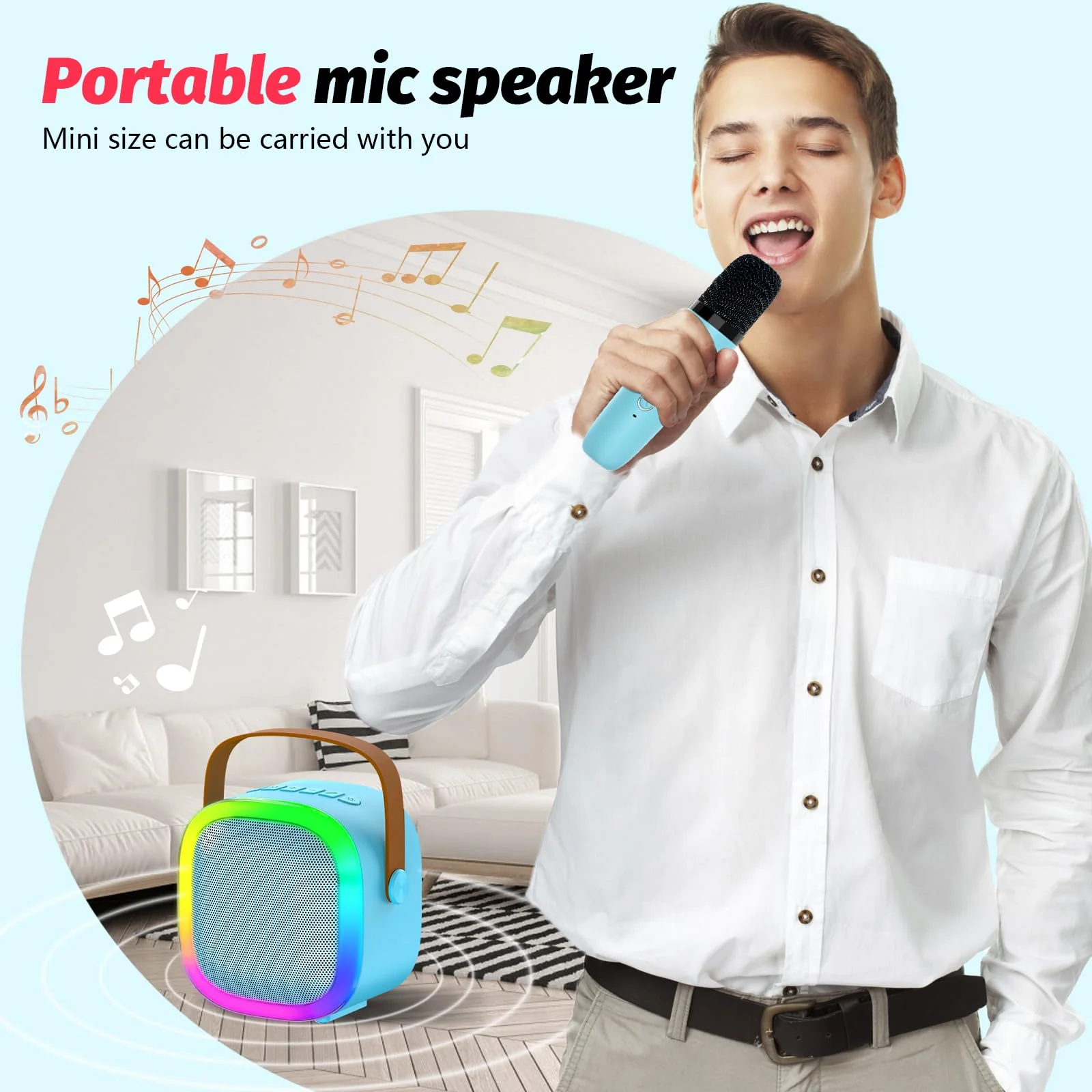Karaoke Microphone Machine for Kids Adults, 4-12 Years Old Girls Christmas Birthday Gift for Girls and Boys, Karaoke Toys for Ages 4, 5, 6, 7, 8, 9, 10, 12 +Year Old Birthday Party (Blue-02) Blue-02 - Image 4