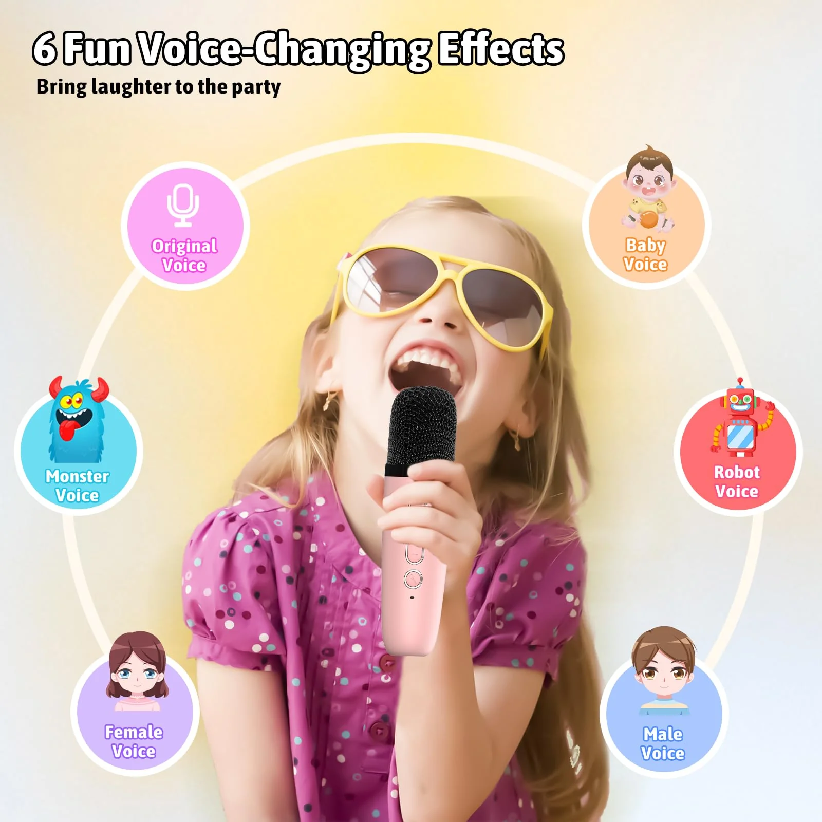 Karaoke Microphone Machine Toys for Kids Adults, Mini Portable Bluetooth Speaker with 2 Wireless Mics, Christmas Birthday Gifts for Boys Girls Ages 3 4 5 6 7 8 9 10 11 12+Year Old Pink Pink-2 Mics - Image 3