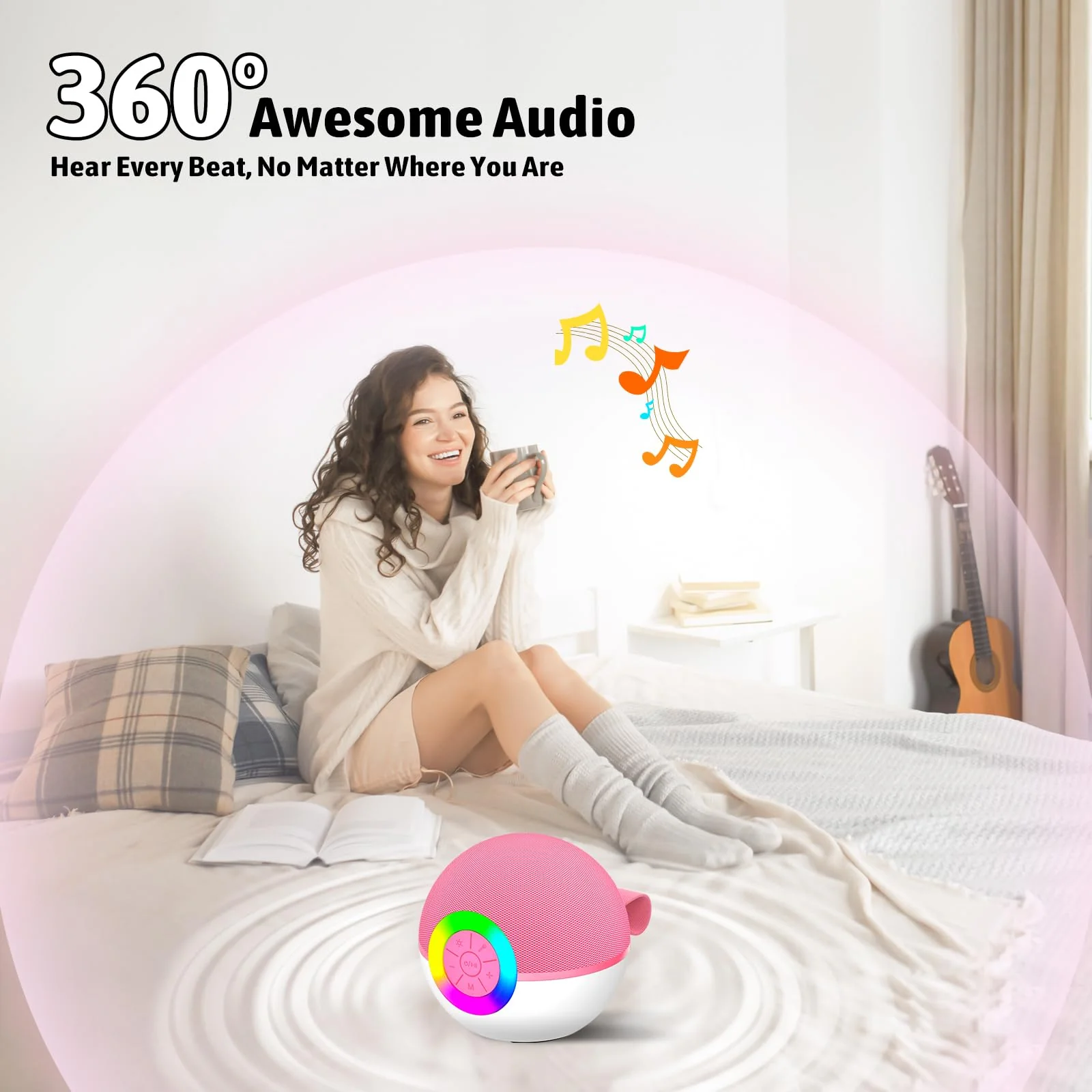 Karaoke Microphone Machine Toys for Kids Adults, Mini Portable Bluetooth Speaker with 2 Wireless Mics, Christmas Birthday Gifts for Boys Girls Ages 3 4 5 6 7 8 9 10 11 12+Year Old Pink Pink-2 Mics - Image 4