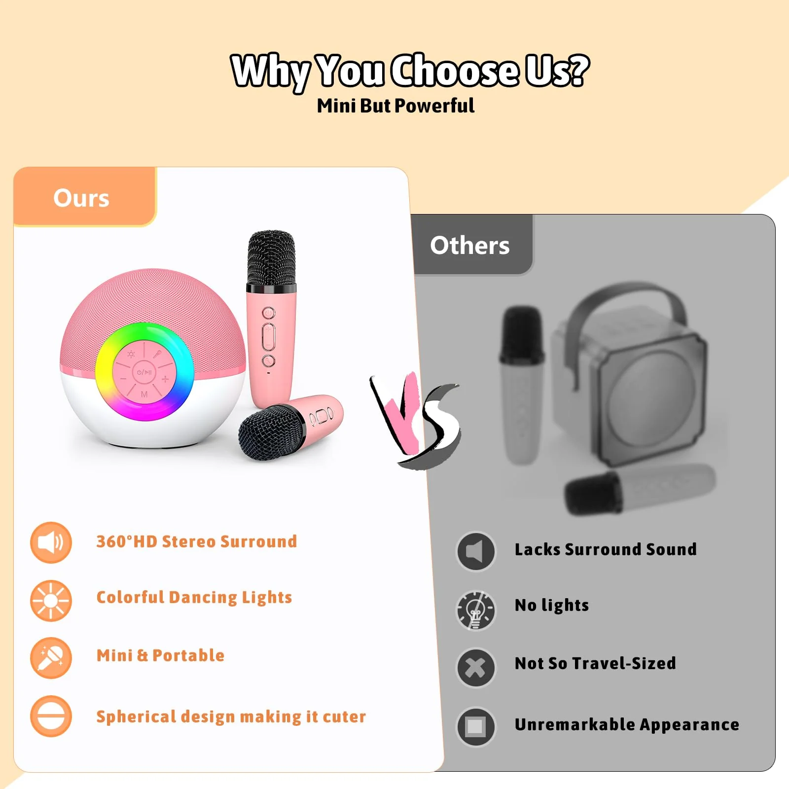 Karaoke Microphone Machine Toys for Kids Adults, Mini Portable Bluetooth Speaker with 2 Wireless Mics, Christmas Birthday Gifts for Boys Girls Ages 3 4 5 6 7 8 9 10 11 12+Year Old Pink Pink-2 Mics - Image 7
