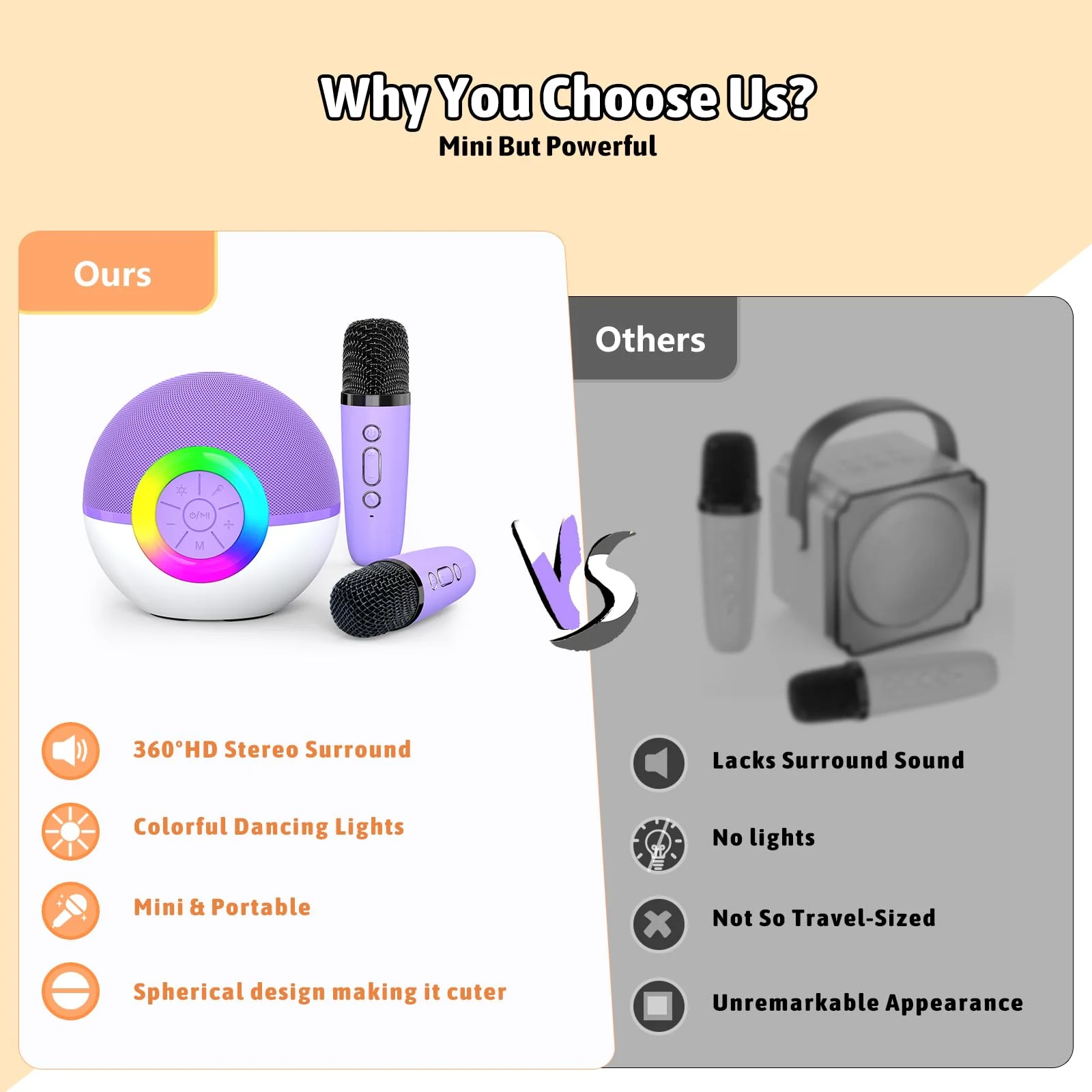 Karaoke Microphone Machine Toys for Kids Adults, Mini Portable Bluetooth Speaker with 2 Wireless Mics, Christmas Birthday Gifts for Boys Girls Ages 3 4 5 6 7 8 9 10 11 12+Year Old Purple Purple-2 Mics - Image 7