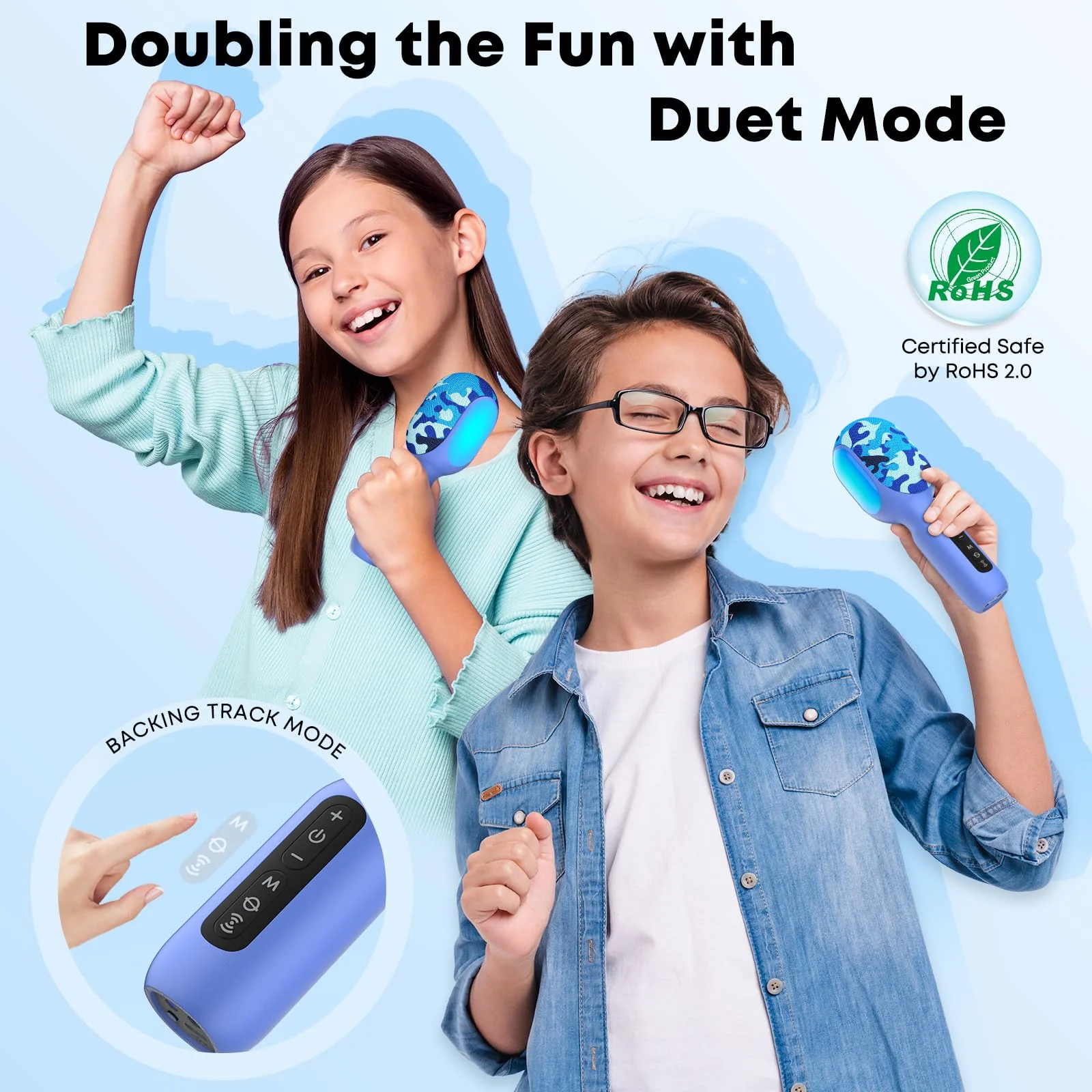 Karaoke Microphone Wireless Bluetooth with Speaker, Portable Handheld Mic for Kid Adult, 6 Voice Changer & 4 LED Light Effects, Singing Microphone with Speech Mode, Birthday Gift for Girls Boys Teens Blue - Image 4