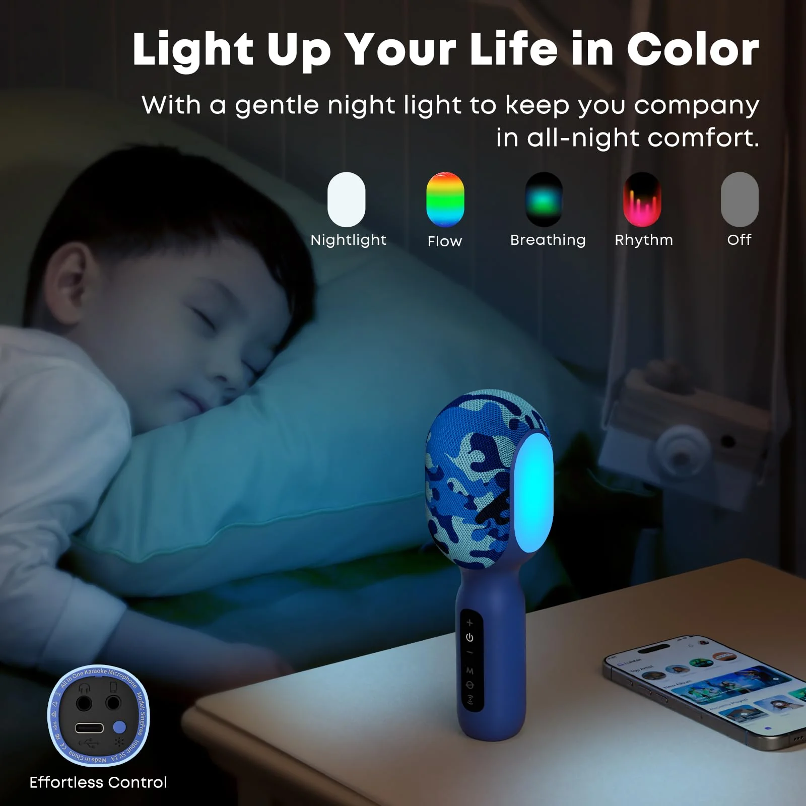 Karaoke Microphone Wireless Bluetooth with Speaker, Portable Handheld Mic for Kid Adult, 6 Voice Changer & 4 LED Light Effects, Singing Microphone with Speech Mode, Birthday Gift for Girls Boys Teens Blue - Image 6