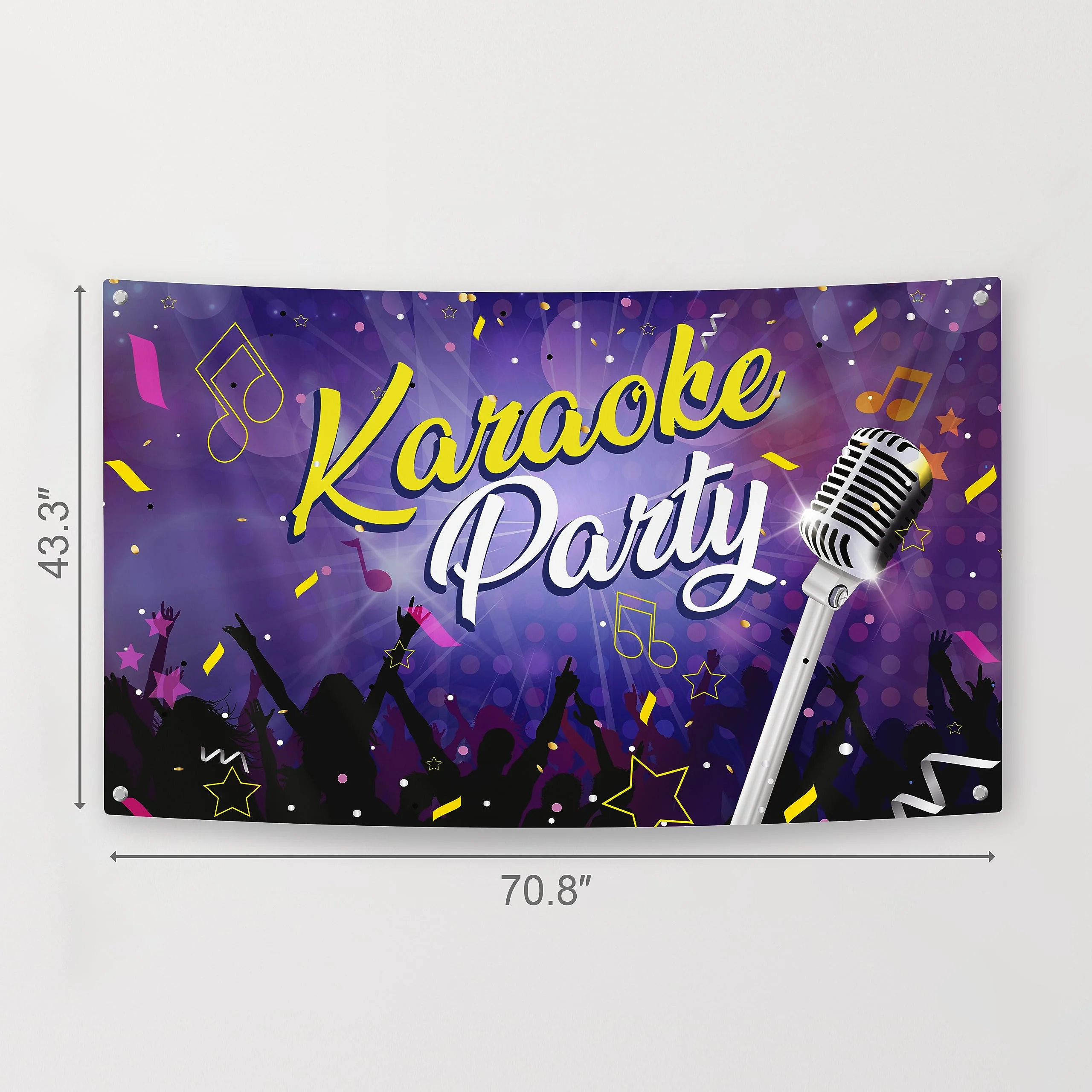 Karaoke Party Decoration Kit - Includes Photography Backdrop & 10 Studio Selfie Photo Booth Props with Sticks - Music Disco Theme Studio Background Banner Birthday Supplies Karaoke - Image 5