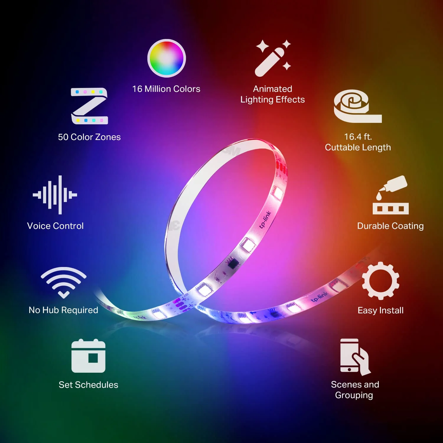 Kasa Smart LED Light Strip, 50 Color Zones RGBIC, 16.4ft Wi-Fi LED Strip Works w/ Alexa, Google Home & SmartThings, High Brightness, 16M Colors, PU Coating, Trimmable, 2 Yr Warranty (KL420L5) 16.4 ft. - Image 2
