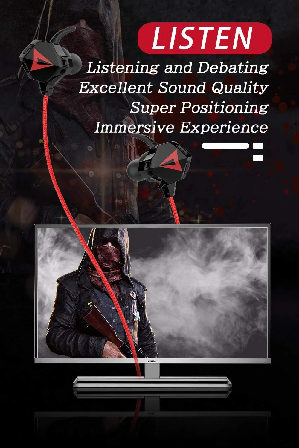 KASOTT Battle Buds Pro in-Ear Gaming Headset with Dual Microphone, Mute and Volume Control, Wired Earphones for Mobile Gaming, Nintendo Switch, Xbox One, PS, PC (Black) Black - Image 5