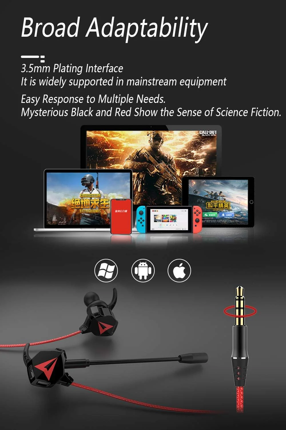 KASOTT Battle Buds Pro in-Ear Gaming Headset with Dual Microphone, Mute and Volume Control, Wired Earphones for Mobile Gaming, Nintendo Switch, Xbox One, PS, PC (Black) Black - Image 6