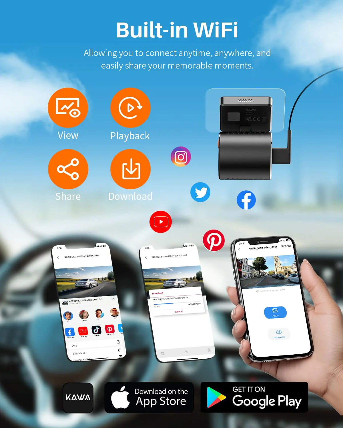 KAWA 2K Tiny Dash Cam, 1296P QHD Mini Car Camera DashCam - Voice Control, G -Sensor, Free 32GB TF Card, Built-in WiFi, APP Control, WDR/3D DNR with Super Night Vision, 24H Parking Mode Black - Image 7