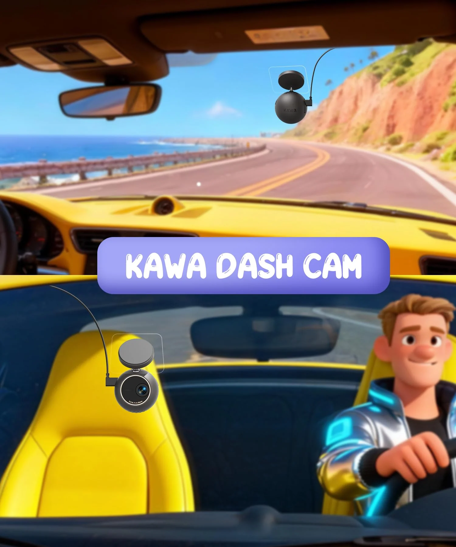 KAWA Dash Cam 2K with Voice Control,Mini Spherical Front Dashcam, 360° Rotatable Mount,32G SD Card,Built-in WiFi and App,G-Sensor,NightEagle Engine, 24H Parking Monitor, Video Recorder for Cars black - Image 4