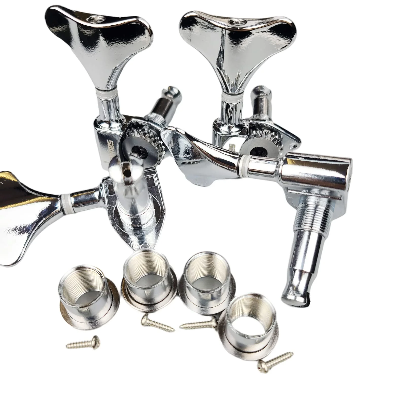 KAYNES 1:24 Ratio Silver Electric Bass Guitar Machine Heads Tuners Guitar Tuning Key Pegs Open Gear Replacement for Jazz Precision (4 for Right, Chrome) 4 for Right - Image 3