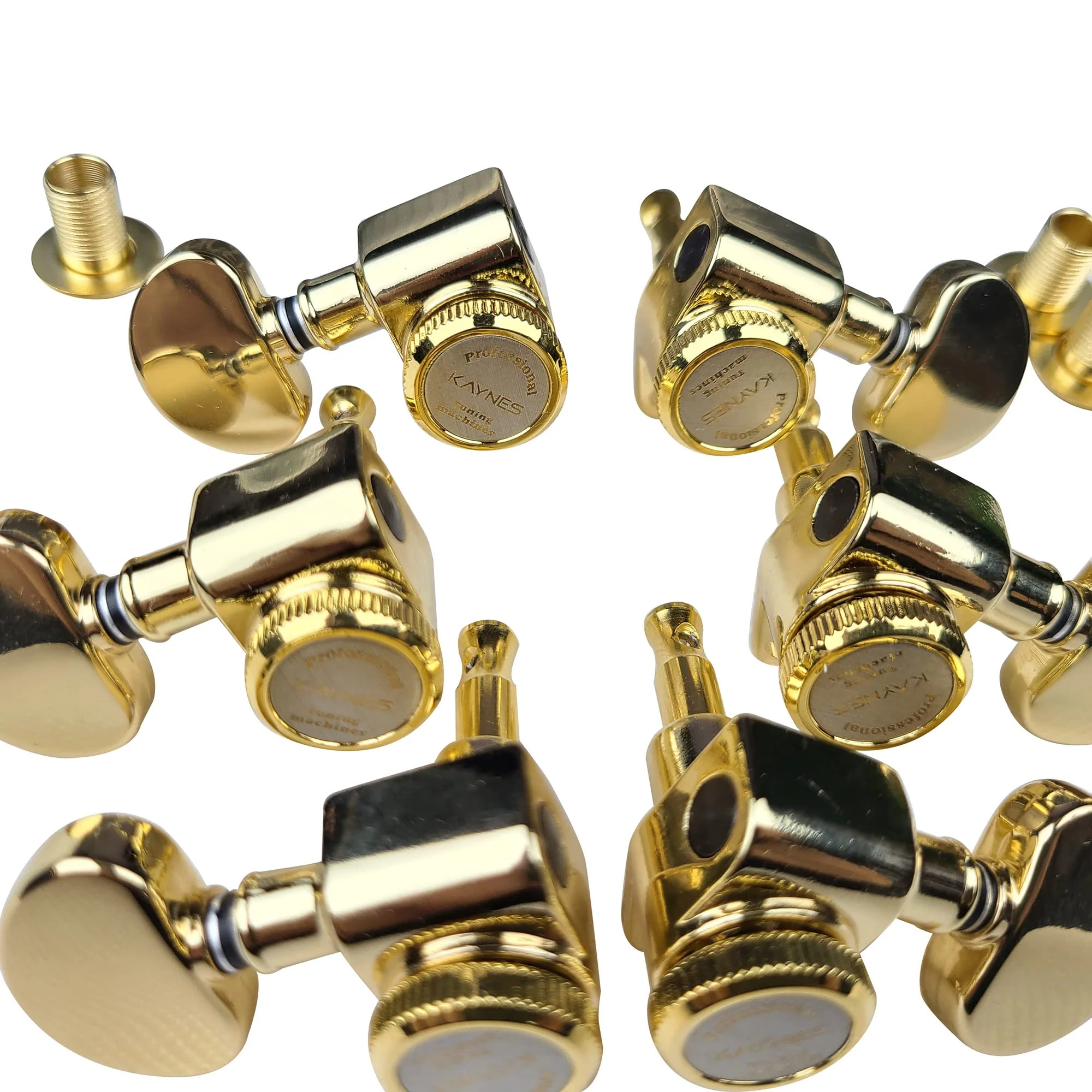 Kaynes 3x3 Guitar Lock String Tuning Pegs – Gold Locking Tuners Keys Machine Heads Tuners with Half-Circle Handle for Les Paul LP SG Style Electric or Acoustic Guitar (Golden) Golden - Image 4