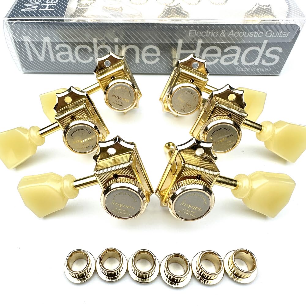Kaynes 3x3 Guitar Lock String Tuning Pegs – Gold Vintage Deluxe Style Locking Tuners Keys Machine Heads Tuners for Les Paul LP SG Style Electric or Acoustic Guitar (Golden) Golden - Image 2