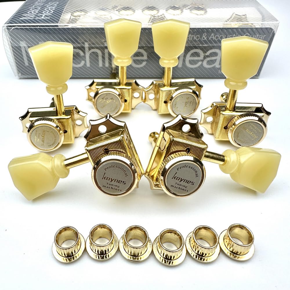Kaynes 3x3 Guitar Lock String Tuning Pegs – Gold Vintage Deluxe Style Locking Tuners Keys Machine Heads Tuners for Les Paul LP SG Style Electric or Acoustic Guitar (Golden) Golden - Image 3