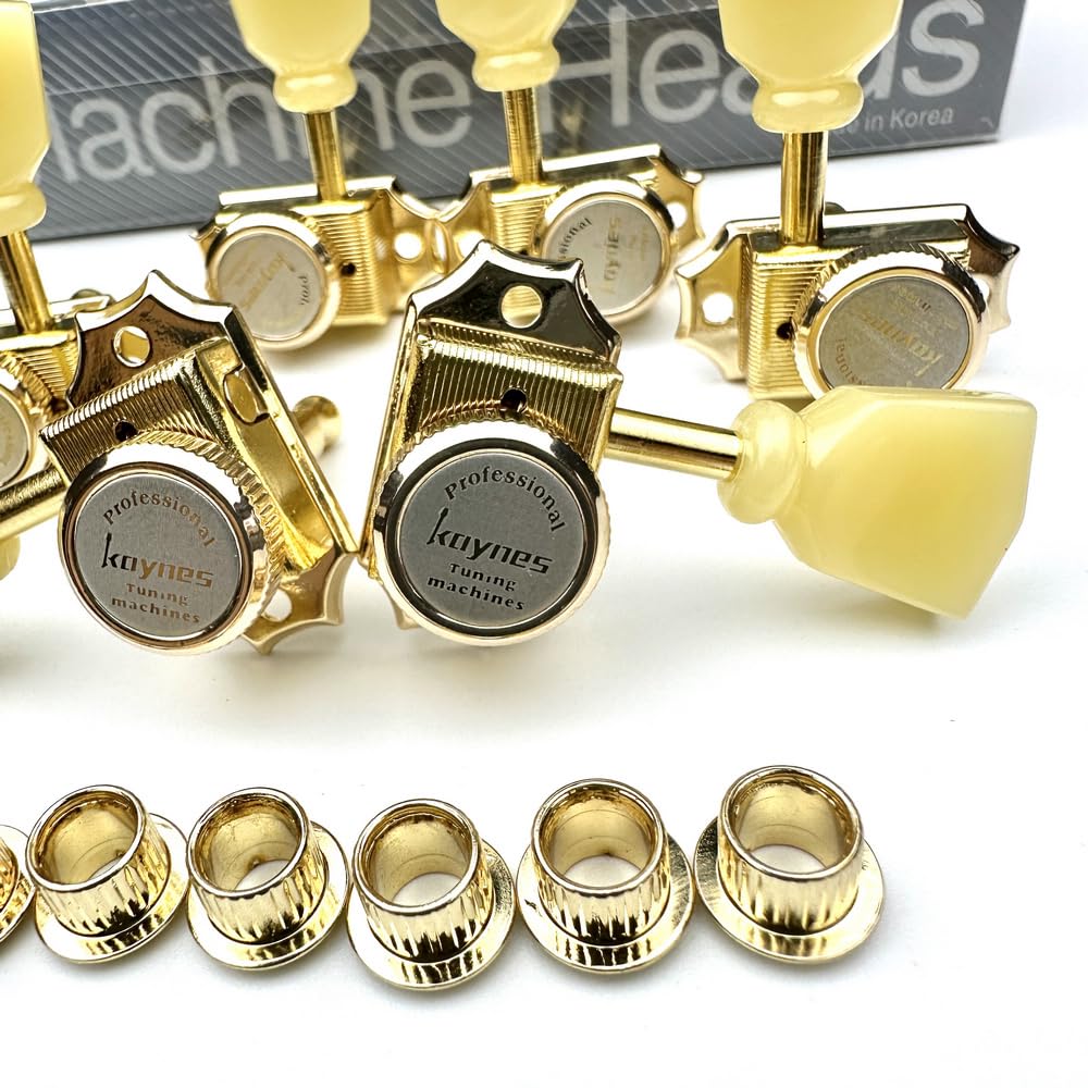 Kaynes 3x3 Guitar Lock String Tuning Pegs – Gold Vintage Deluxe Style Locking Tuners Keys Machine Heads Tuners for Les Paul LP SG Style Electric or Acoustic Guitar (Golden) Golden - Image 4