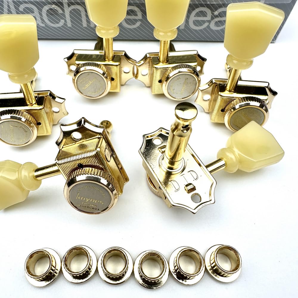 Kaynes 3x3 Guitar Lock String Tuning Pegs – Gold Vintage Deluxe Style Locking Tuners Keys Machine Heads Tuners for Les Paul LP SG Style Electric or Acoustic Guitar (Golden) Golden - Image 5