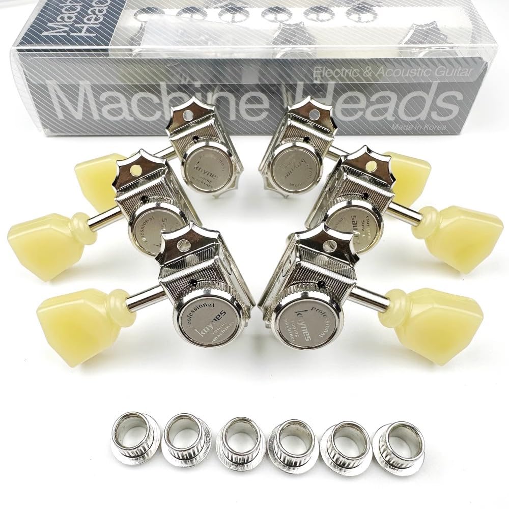 Kaynes 3x3 Guitar Lock String Tuning Pegs – Nickel Silver Vintage Deluxe Style Locking Tuners Keys Machine Heads Tuners for Les Paul LP SG Style Electric or Acoustic Guitar (Nickel) - Image 4