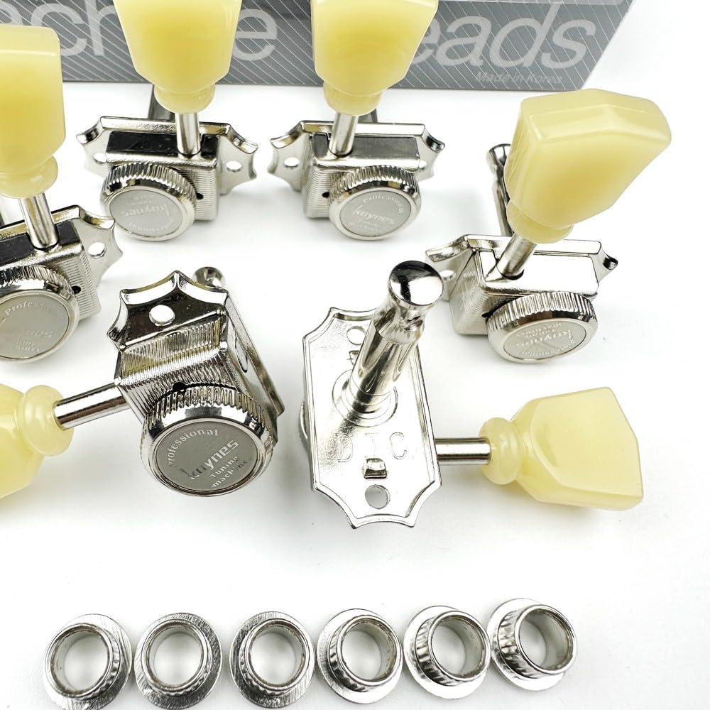Kaynes 3x3 Guitar Lock String Tuning Pegs – Nickel Silver Vintage Deluxe Style Locking Tuners Keys Machine Heads Tuners for Les Paul LP SG Style Electric or Acoustic Guitar (Nickel) - Image 6