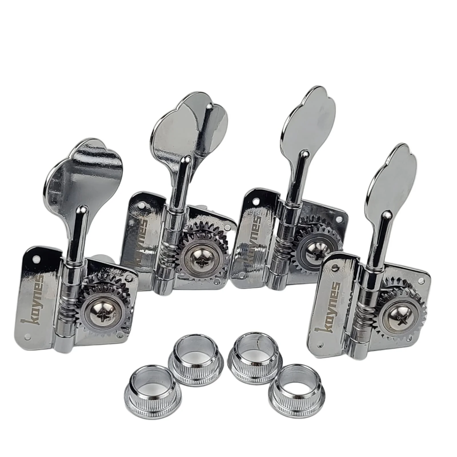 KAYNES Bass Tuners 1:26 Ratio Open Frame Silver Tuning Key Pegs Machine Head Tuners for Electric Jazz Precision Instruments (Chrome) Chrome - Image 2