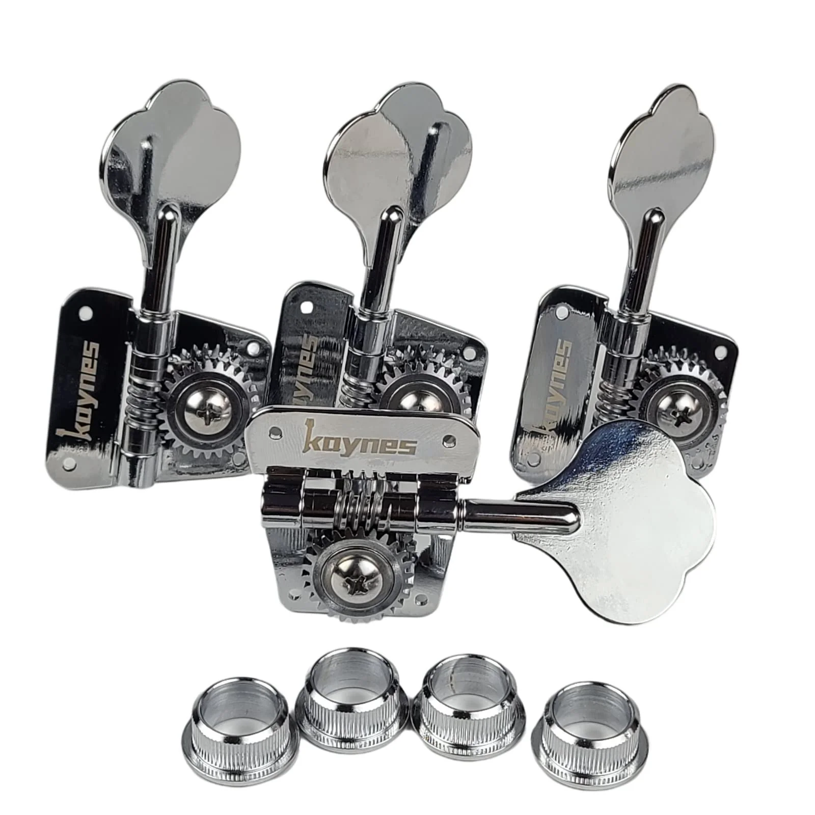 KAYNES Bass Tuners 1:26 Ratio Open Frame Silver Tuning Key Pegs Machine Head Tuners for Electric Jazz Precision Instruments (Chrome) Chrome - Image 3