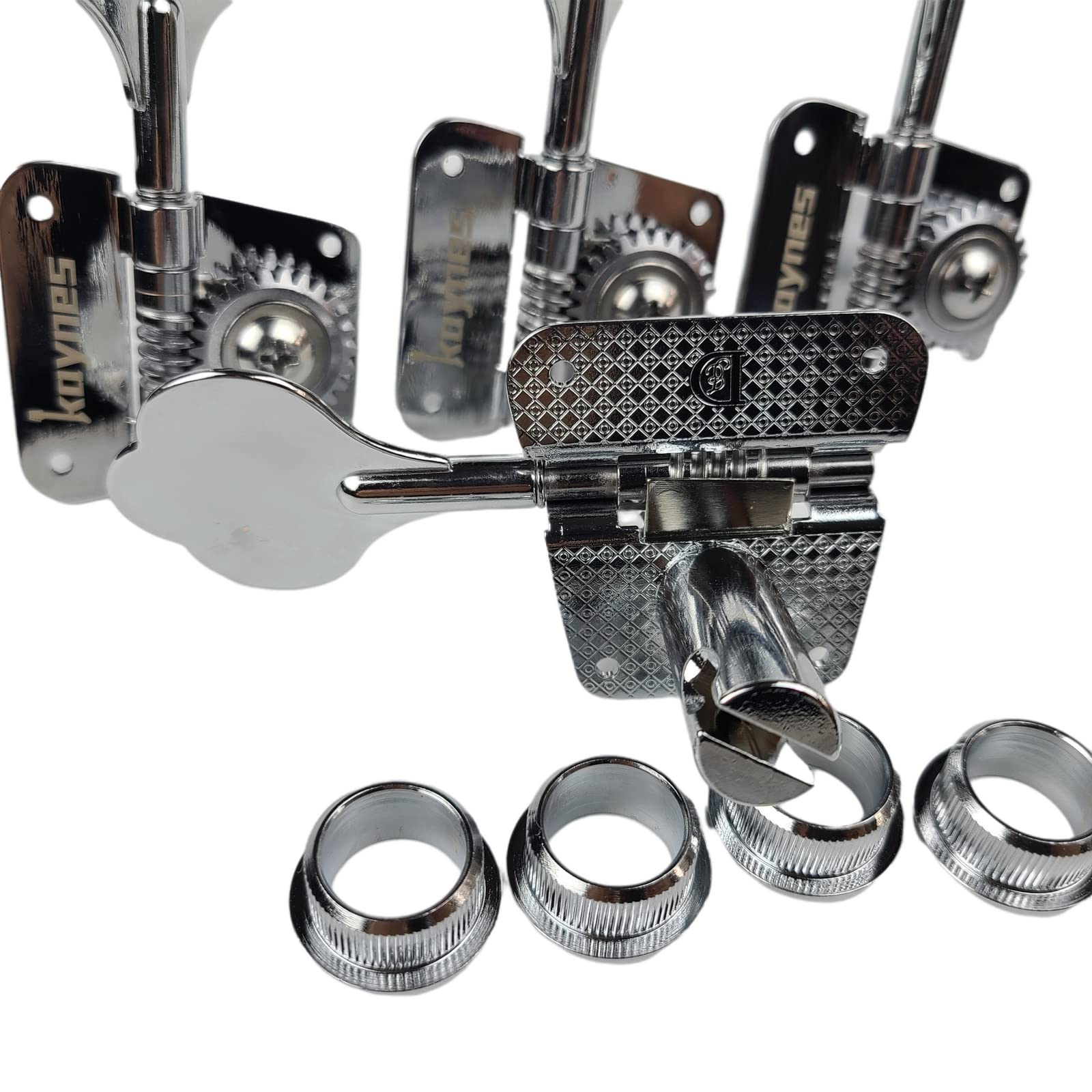 KAYNES Bass Tuners 1:26 Ratio Open Frame Silver Tuning Key Pegs Machine Head Tuners for Electric Jazz Precision Instruments (Chrome) Chrome - Image 4