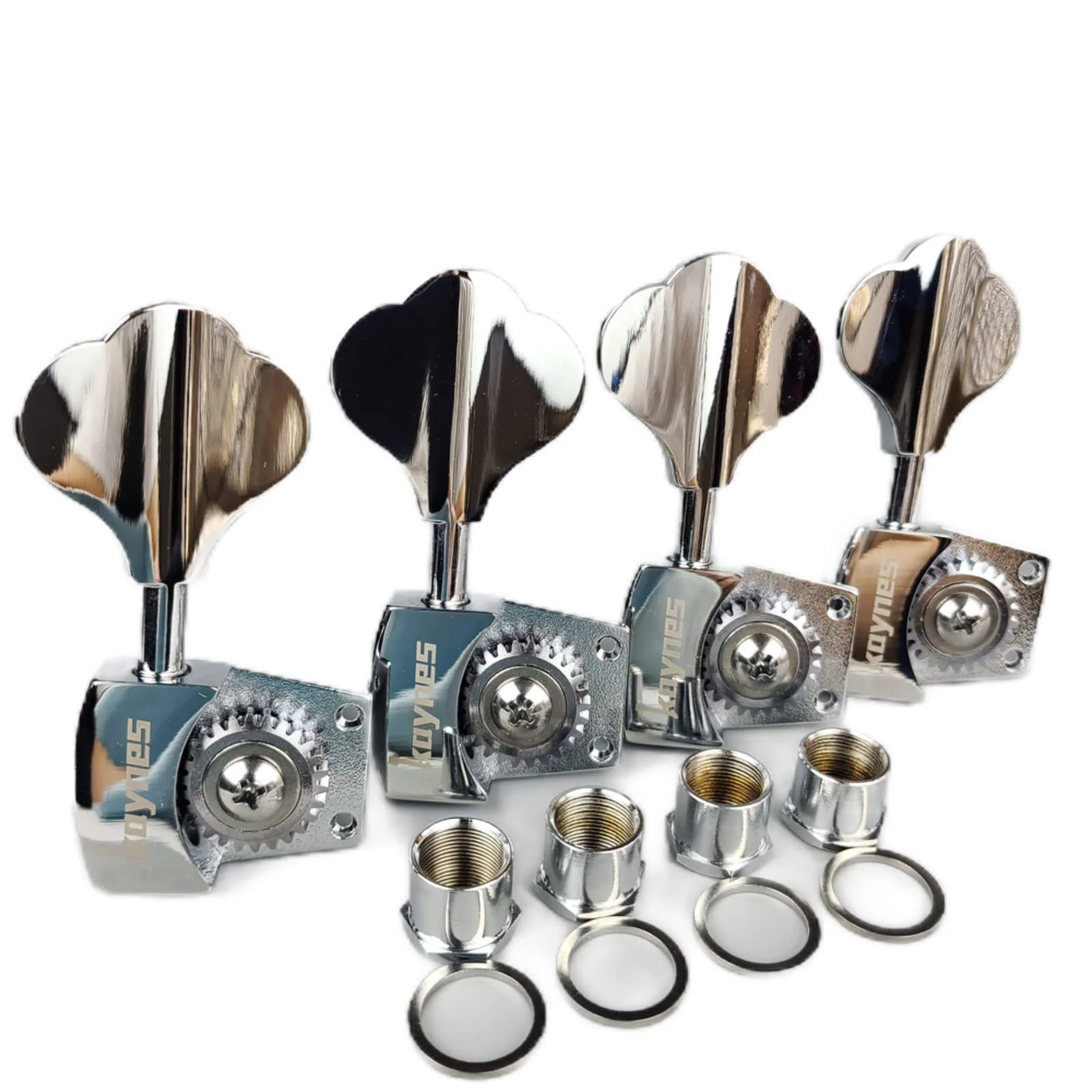 KAYNES Bass Tuners 1:26 Ratio Open Gear Tuning Key Pegs Guitar Machine Head Tuners for Jazz or Precision Electric Bass Instruments Chrome Silver (4 for Right) - Image 2