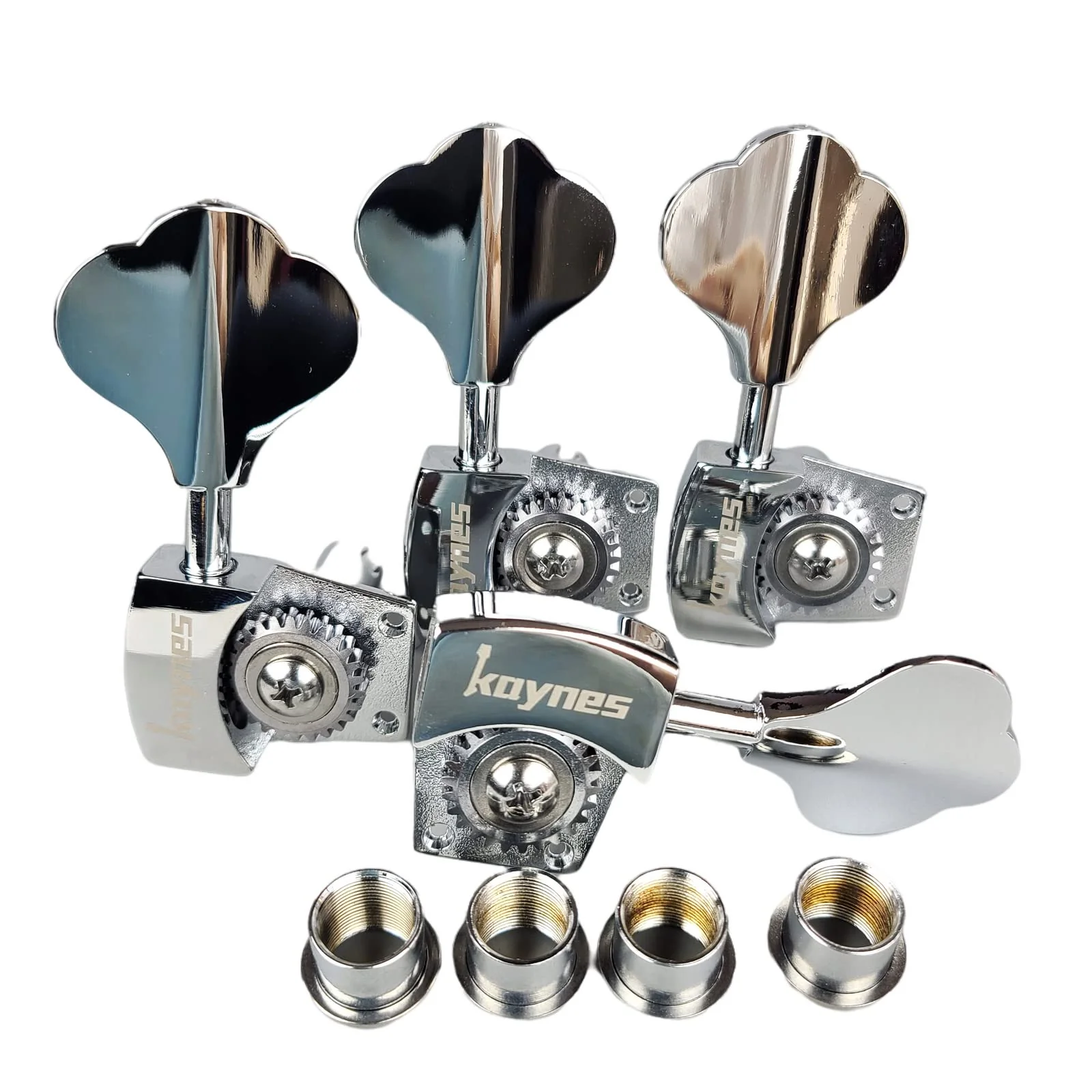KAYNES Bass Tuners 1:26 Ratio Open Gear Tuning Key Pegs Guitar Machine Head Tuners for Jazz or Precision Electric Bass Instruments Chrome Silver (4 for Right) - Image 3