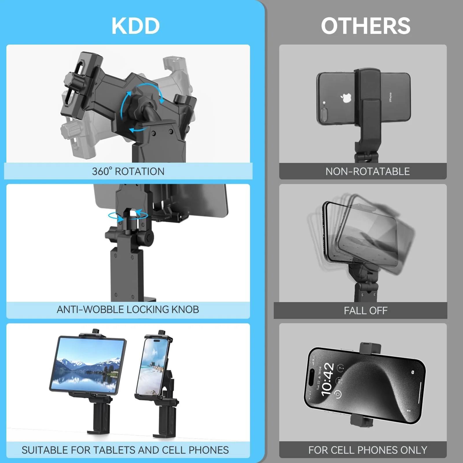 KDD Airplane Tablet Holder Mount, Adjustable Travel Essentials iPad Phone Stand with 360 Degree Rotation, Portable Tesla Model 3/Y Car Headrest Mount Compatible with iPad, Phone, Switch - Image 6
