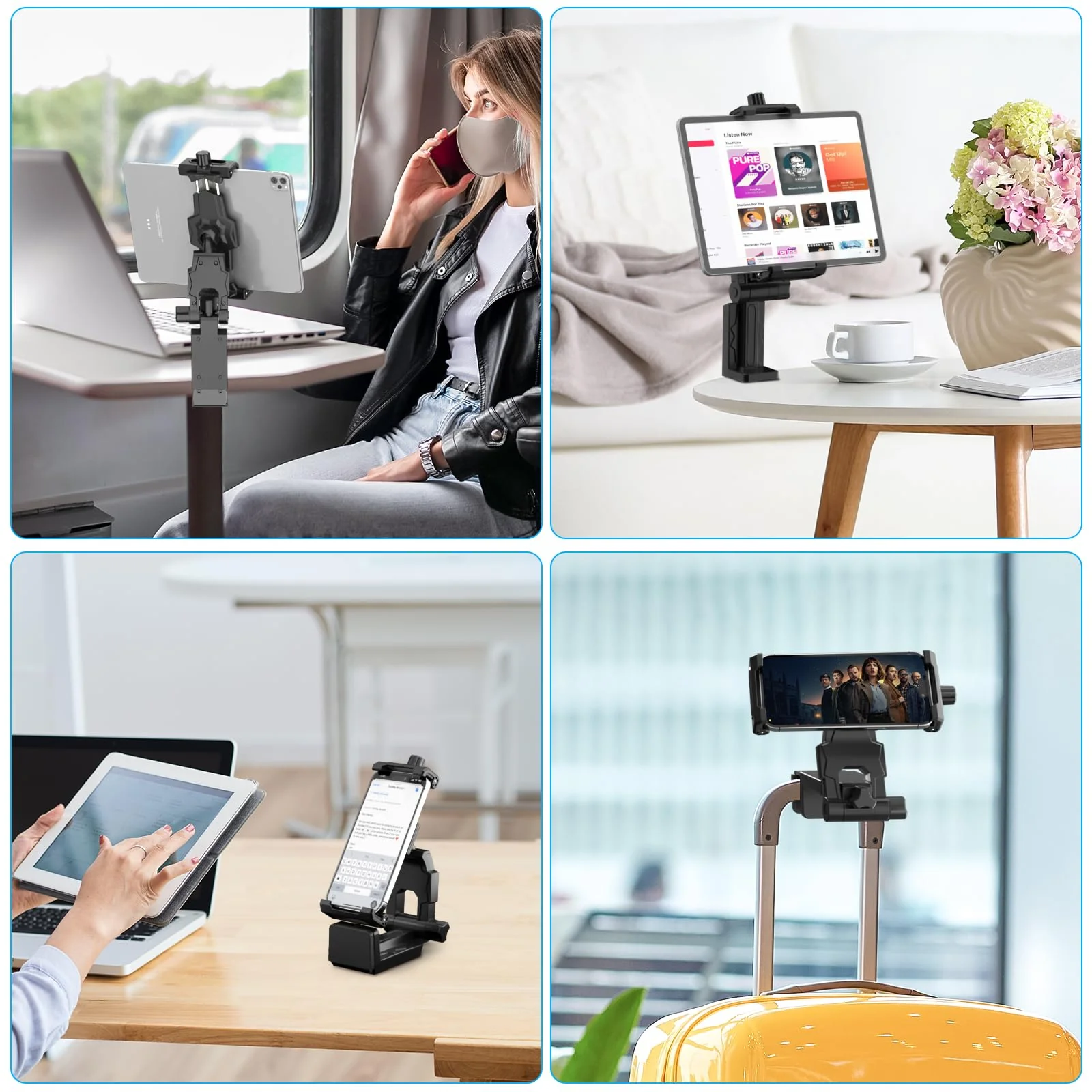 KDD Airplane Tablet Holder Mount, Adjustable Travel Essentials iPad Phone Stand with 360 Degree Rotation, Portable Tesla Model 3/Y Car Headrest Mount Compatible with iPad, Phone, Switch - Image 8
