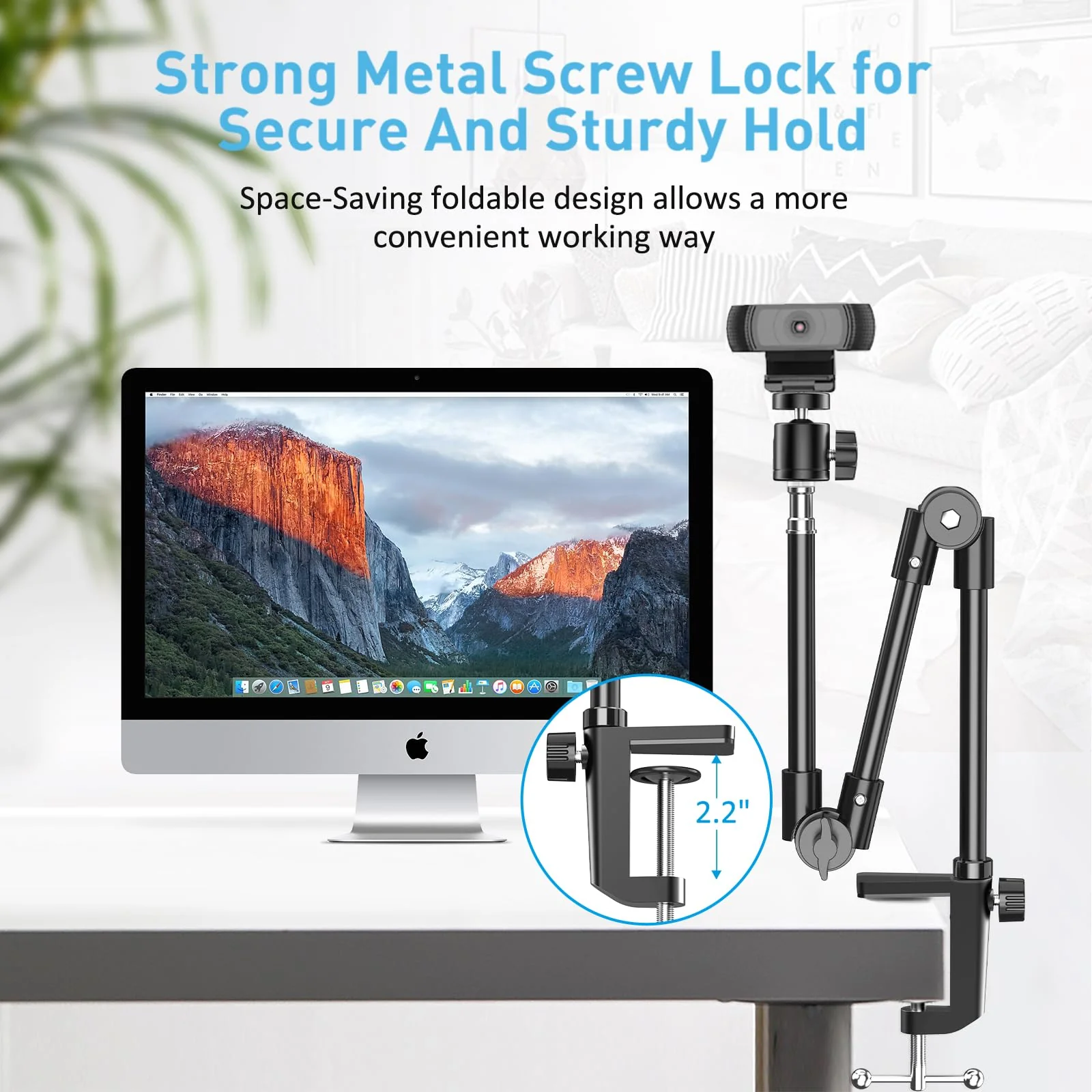 KDD Webcam Stand Camera Mount with Phone Holder, 22 Inch Foldable Flexible Gooseneck Cell Phone Clamp & Table Projector Mount, for Logitech C922 C930e C920S C920 C960 Brio 4K, Gopro Hero 8 7 6 5 Large - Image 2