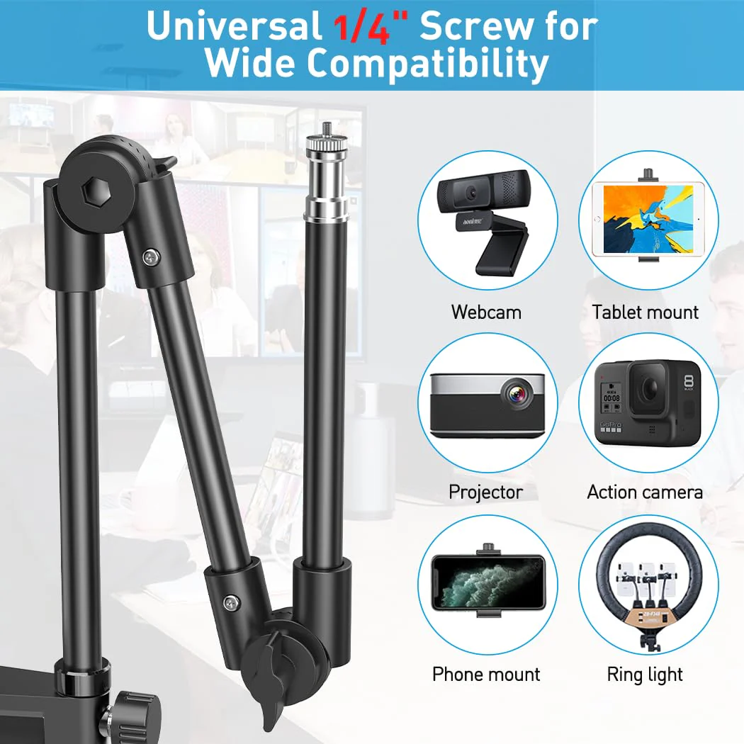 KDD Webcam Stand Camera Mount with Phone Holder, 22 Inch Foldable Flexible Gooseneck Cell Phone Clamp & Table Projector Mount, for Logitech C922 C930e C920S C920 C960 Brio 4K, Gopro Hero 8 7 6 5 Large - Image 3