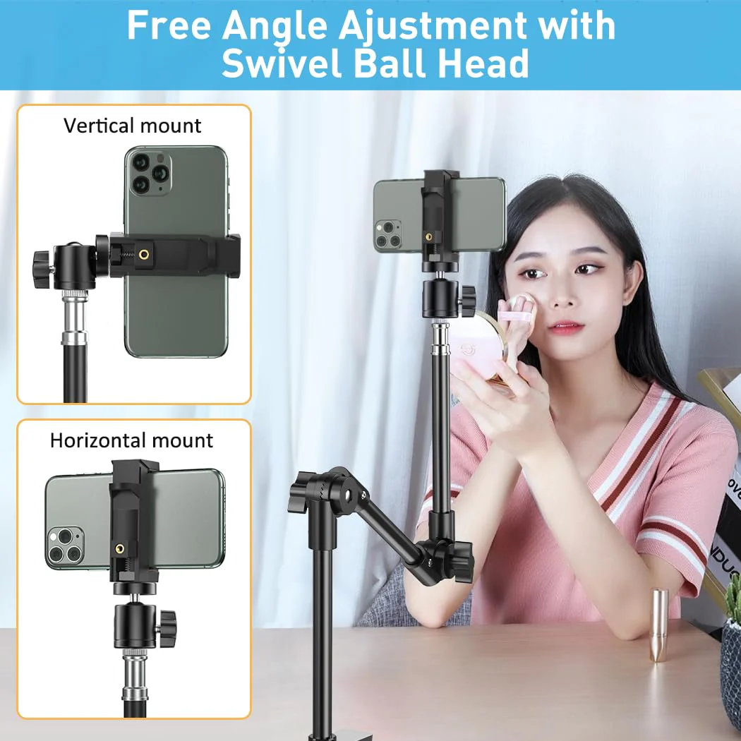KDD Webcam Stand Camera Mount with Phone Holder, 22 Inch Foldable Flexible Gooseneck Cell Phone Clamp & Table Projector Mount, for Logitech C922 C930e C920S C920 C960 Brio 4K, Gopro Hero 8 7 6 5 Large - Image 5