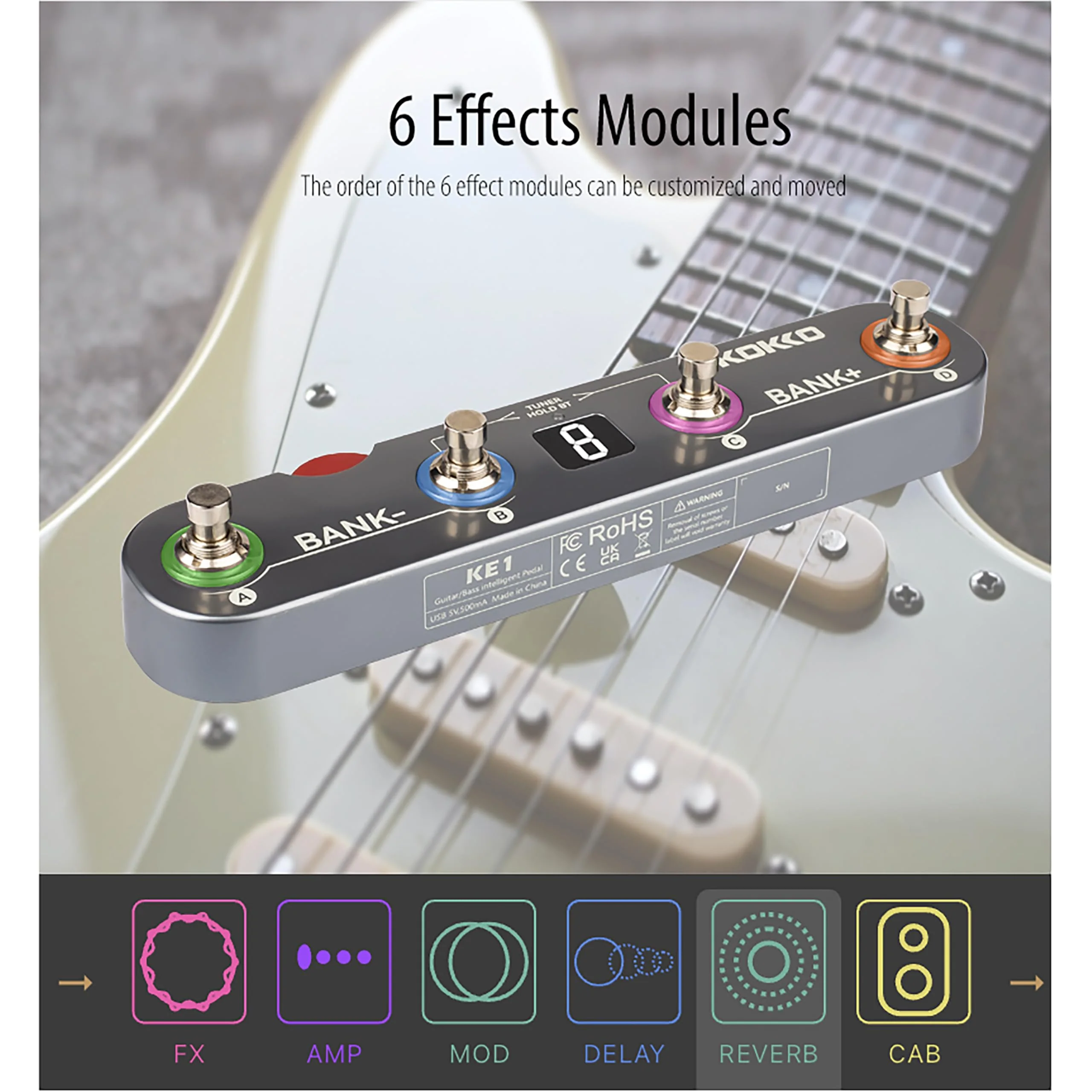 KE1 Multifunctional Guitar Effects Pedal with 36 Custom Presets, Amp & IR Cabinet Modeling - Portable Multi-Effects Processor for Electric Guitar/Bass, Built-in Battery, Mobile Recording - Image 2