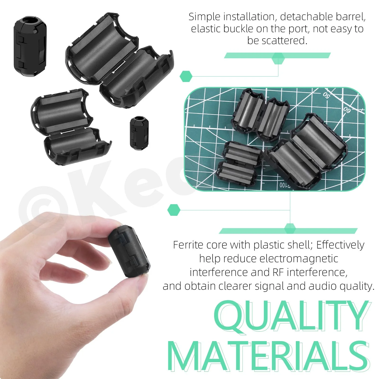 Keadic 32Pcs Clip-on Ferrite Ring Core RFI EMI Noise Suppressor Cable Clip Set, Anti-Interference Cable Clip for 3.5/5/7/9/13/15/16mm Inner Diameter Telephones Tvs Speakers Radio Audio - Image 3