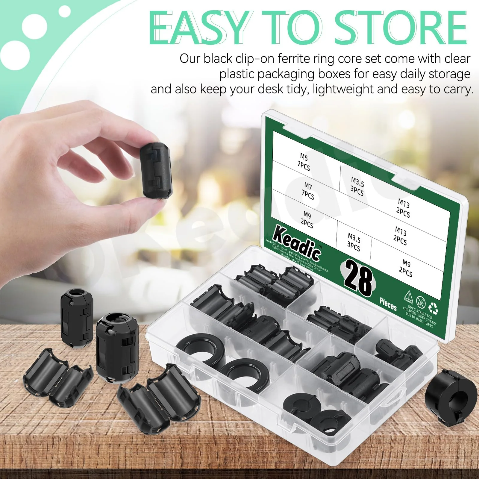 Keadic 32Pcs Clip-on Ferrite Ring Core RFI EMI Noise Suppressor Cable Clip Set, Anti-Interference Cable Clip for 3.5/5/7/9/13/15/16mm Inner Diameter Telephones Tvs Speakers Radio Audio - Image 6