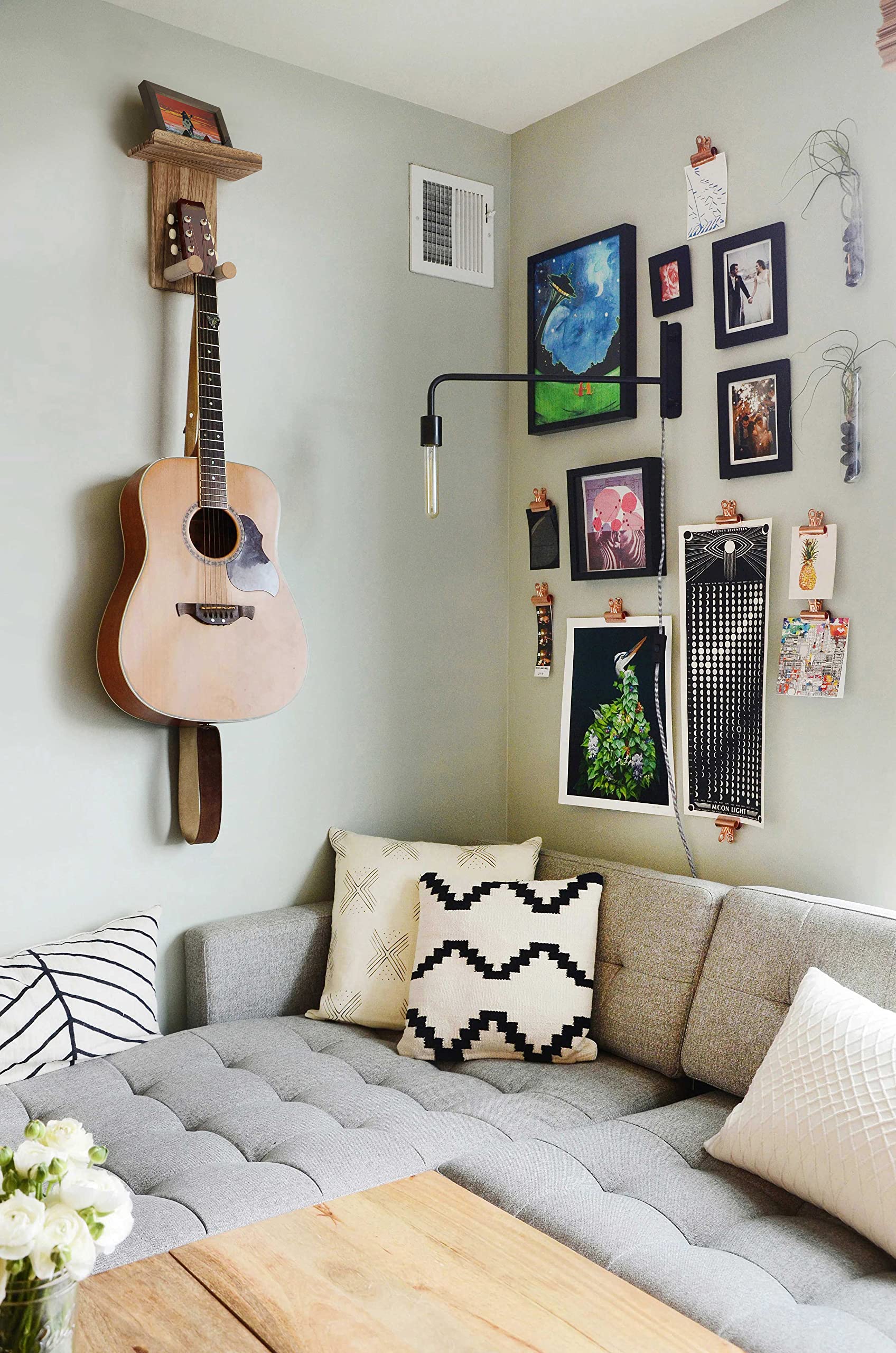 Keebofly Guitar Wall Mount Hanger with Rustic Wood Shelf- Single Pack, Wall Hook Rack for Acoustic/Electric Guitars, Bass & Ukulele, (Brown,Patented) 1 Single Pack_Brown - Image 7