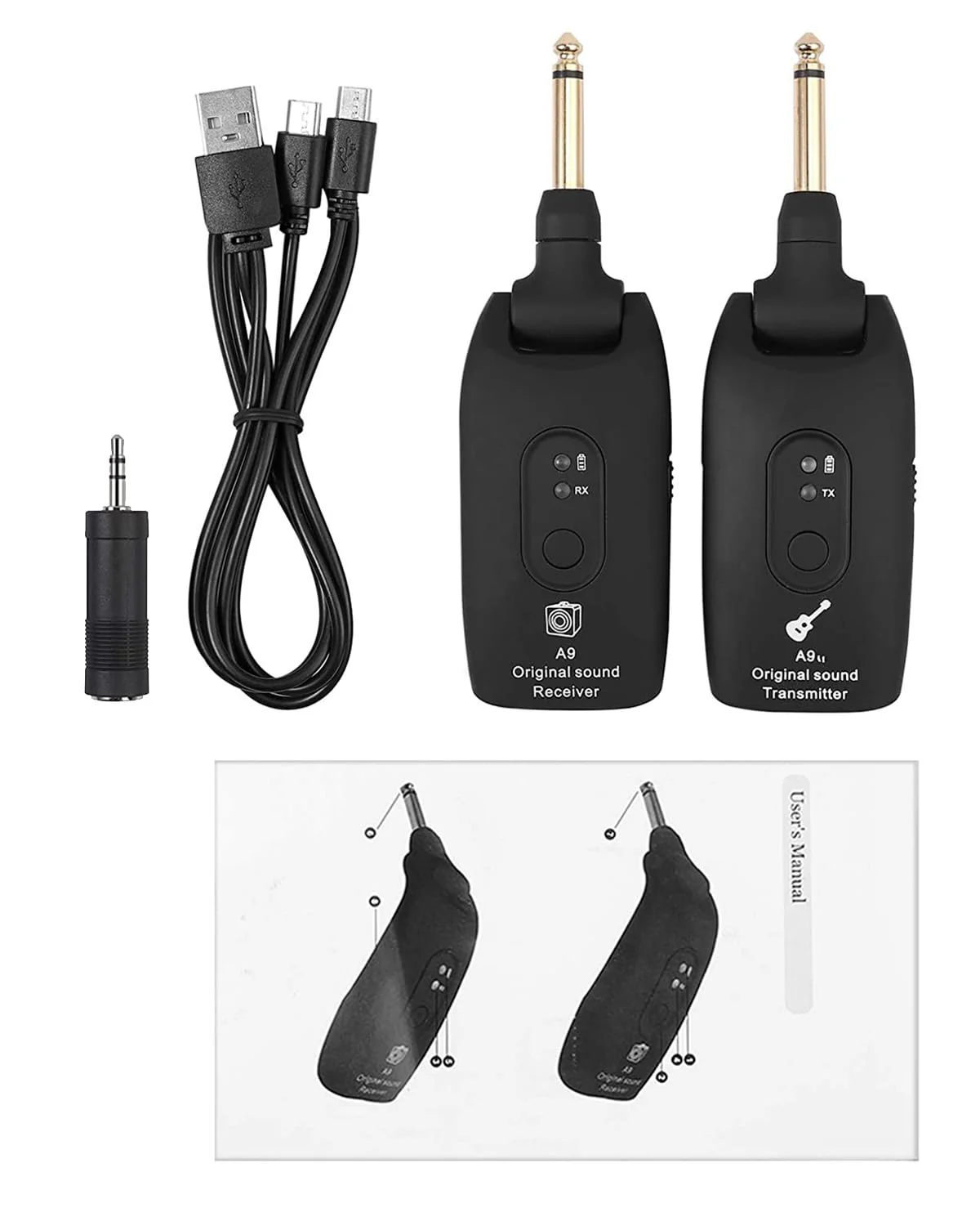 KeeKit 2.4GHz Wireless Guitar System, Rechargeable Audio Transmitter & Receiver with 6.35mm (1/4") Female to 3.5mm Male Adapter, Wireless Guitar Kit for Bass, Keyboard, Electric Organ - Image 8