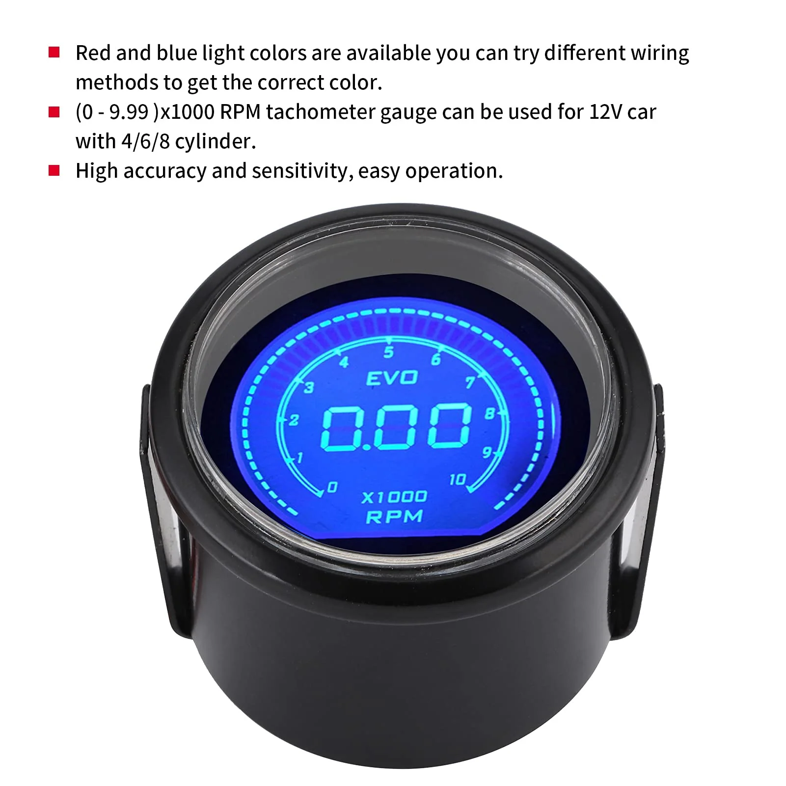 Keenso Car Tachometer, 2in LCD Digital Tachometer RPM Meter Universal for 12V Car - Image 6