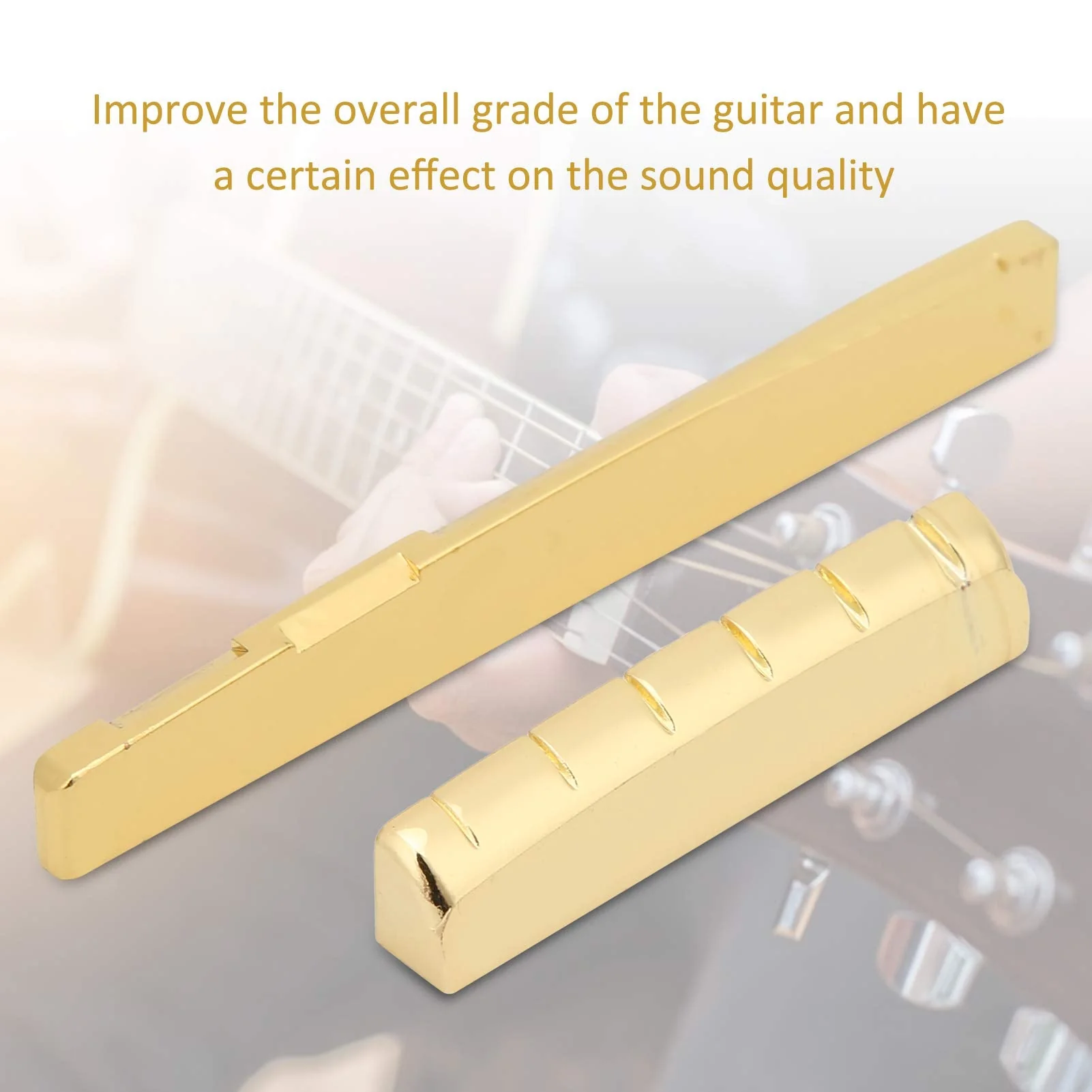 Keenso Guitar Nut and Saddle Set, Guitar Cattle Bone Saddle Metal Acoustic Brass Bone Bridge Saddle for 6 String Musical Instrument Accessories 76mm Saddle - Image 4